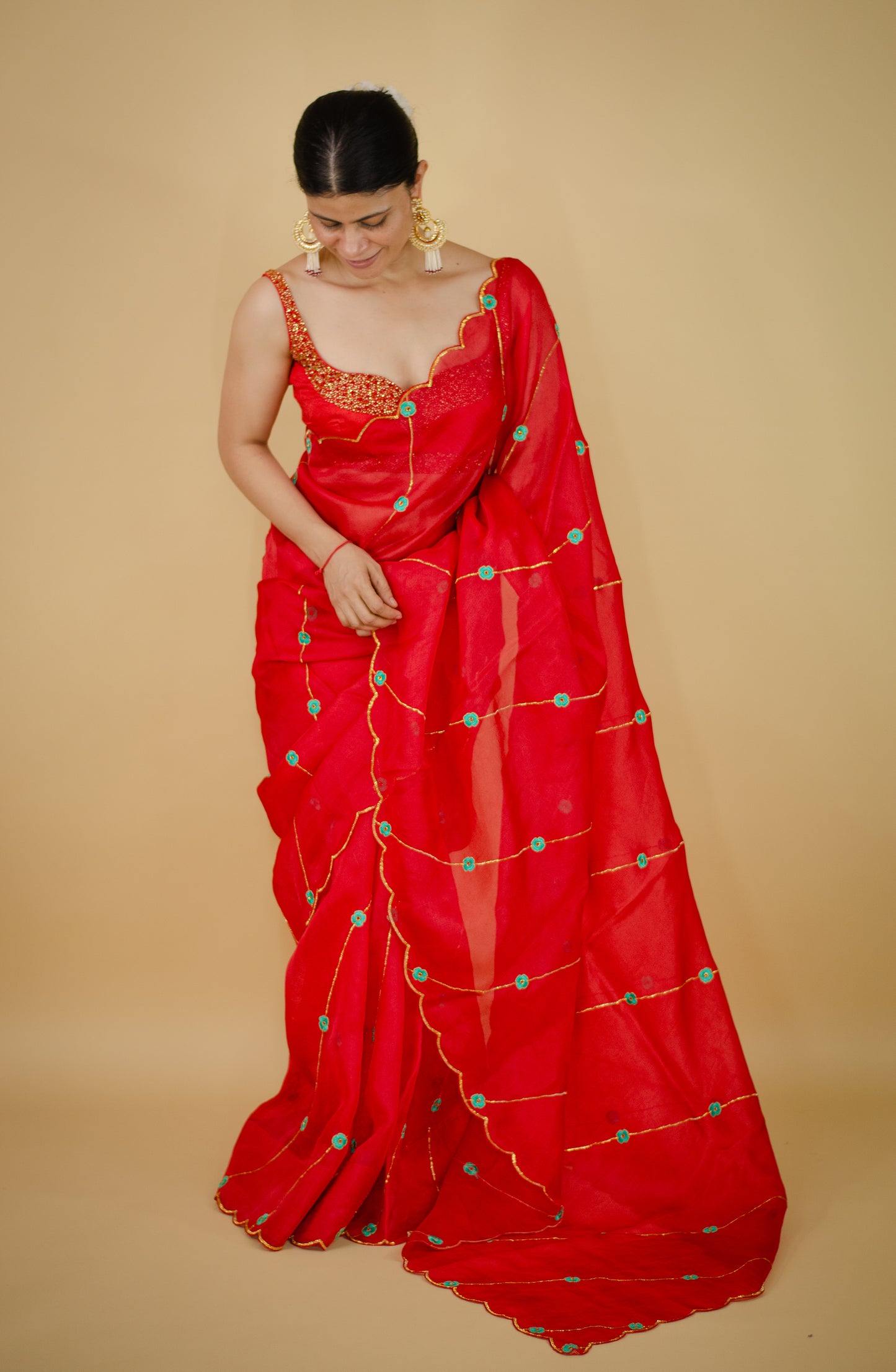 Sequence & Resham thread Hand Embroidered Handloom Organza Silk Saree.