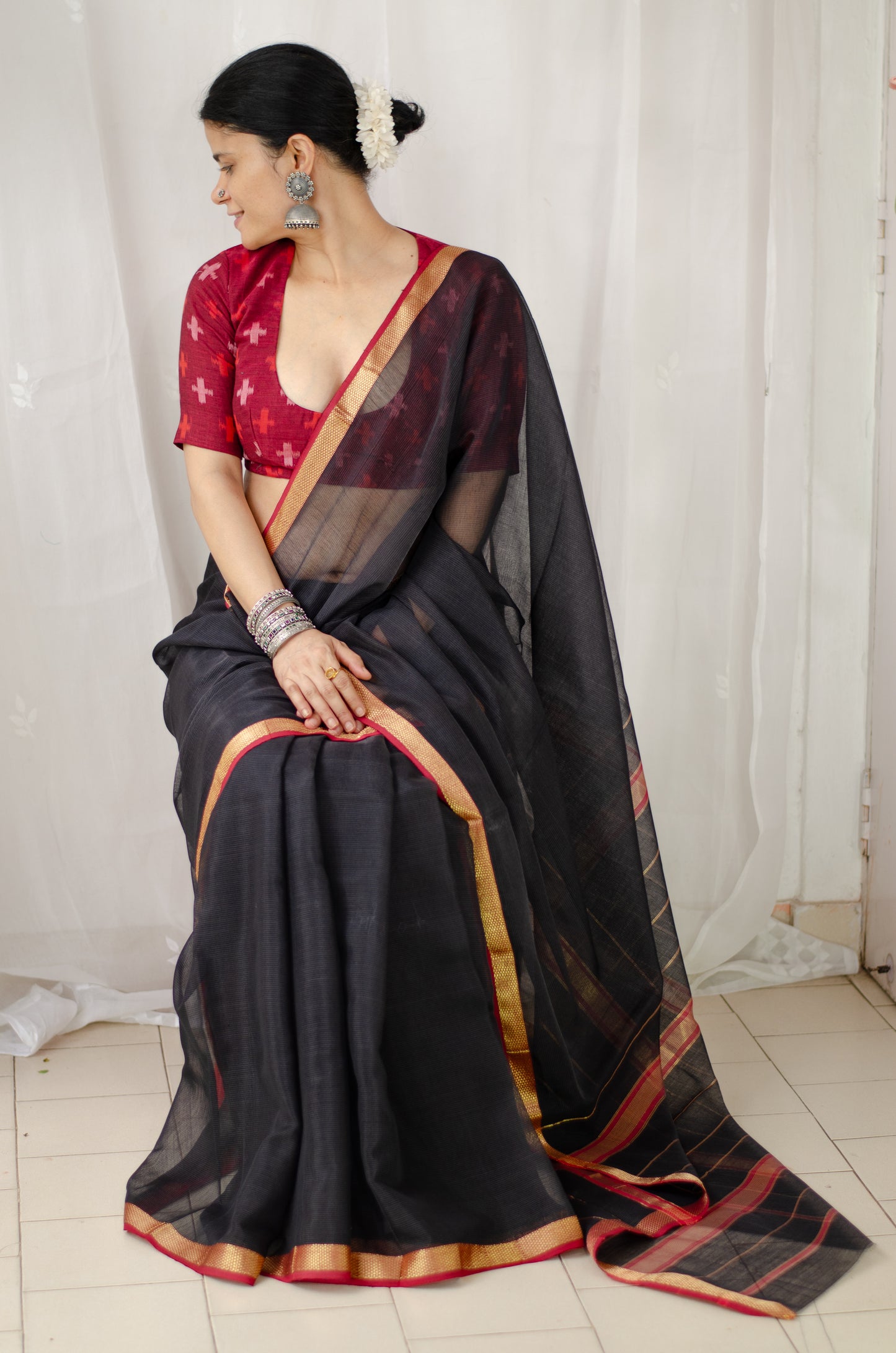 Handloom Cotton Silk Chanderi Saree With Woven Border