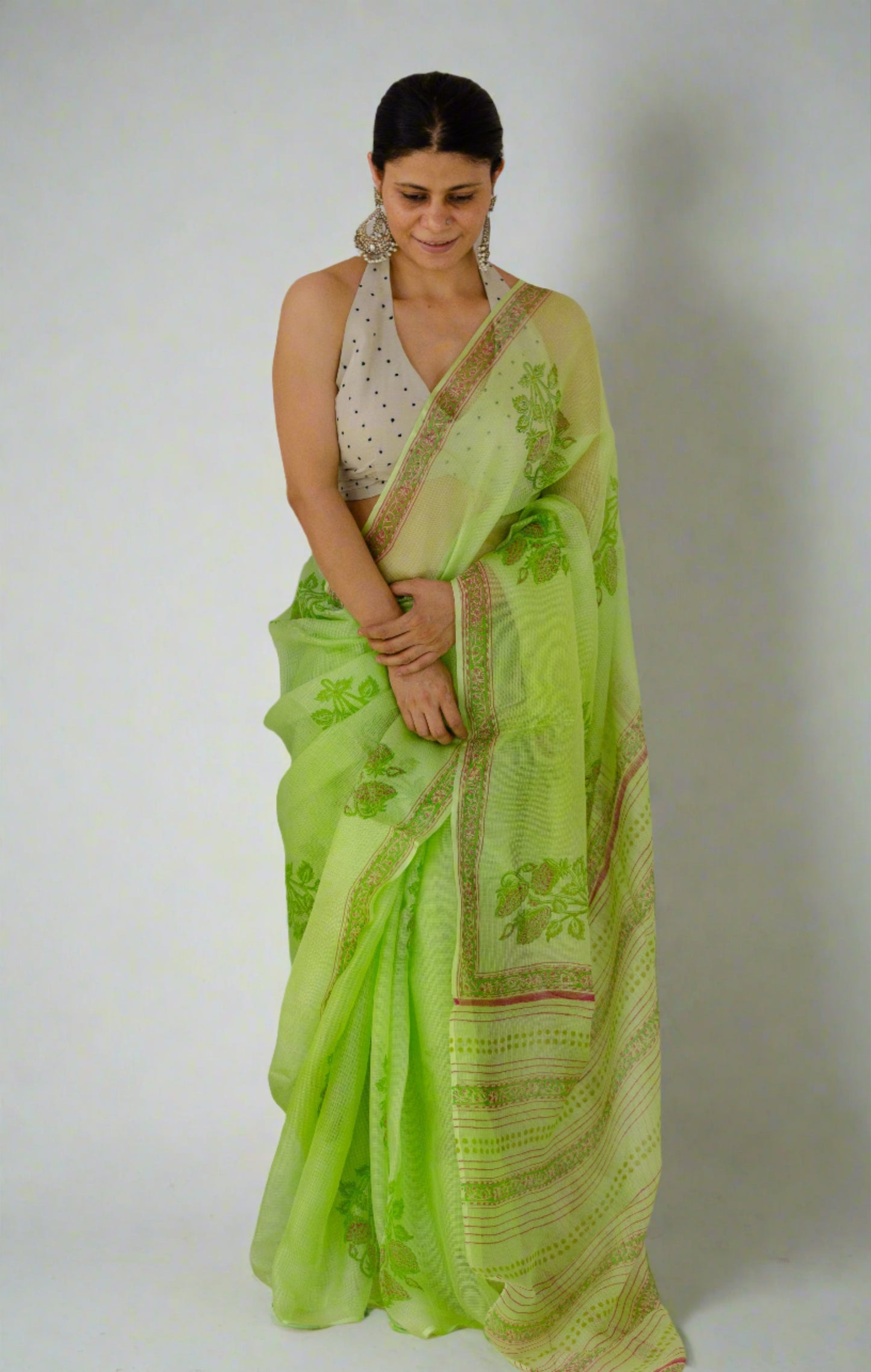 Hand Block Printed Kota Silk Saree.
