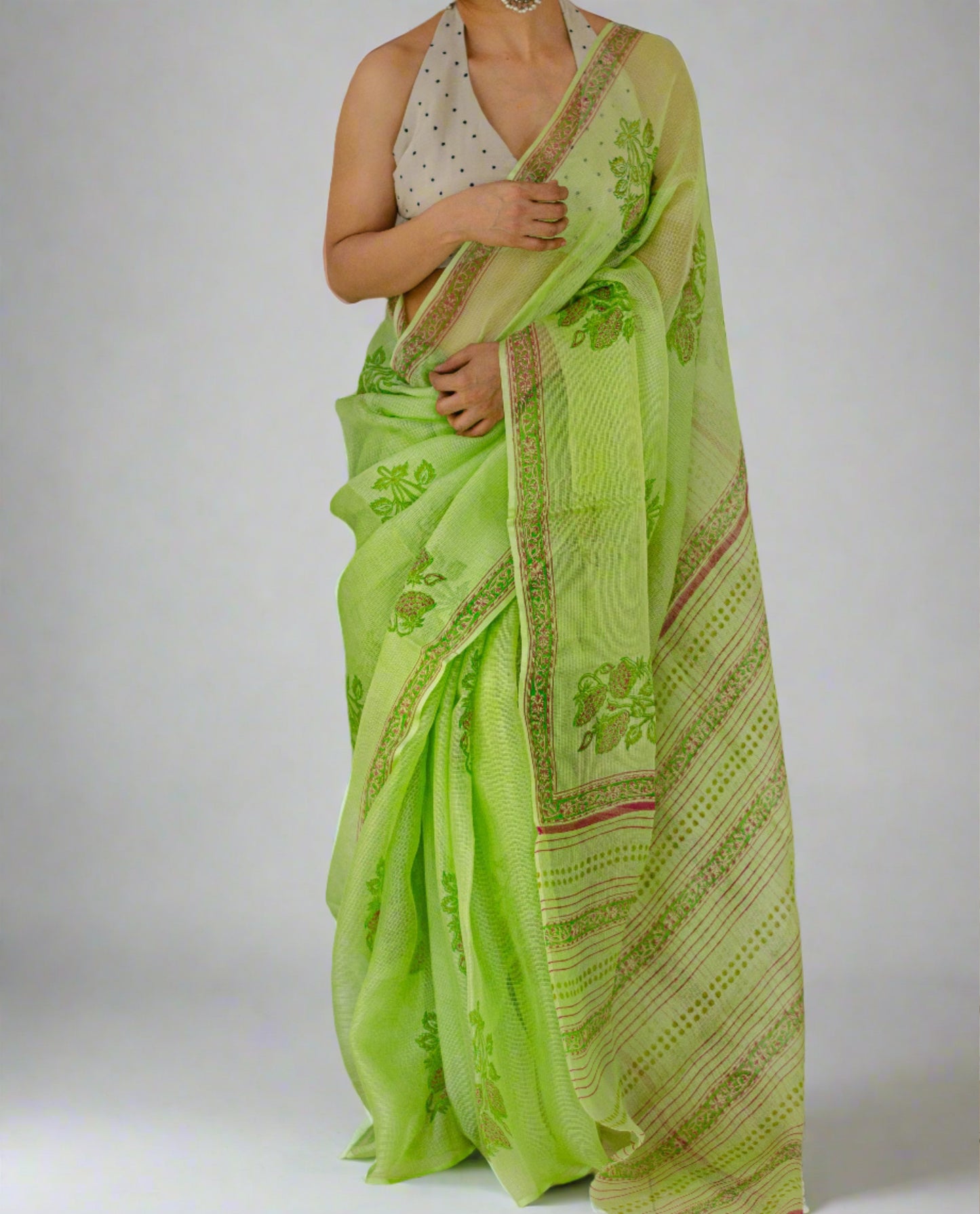 Hand Block Printed Kota Silk Saree.