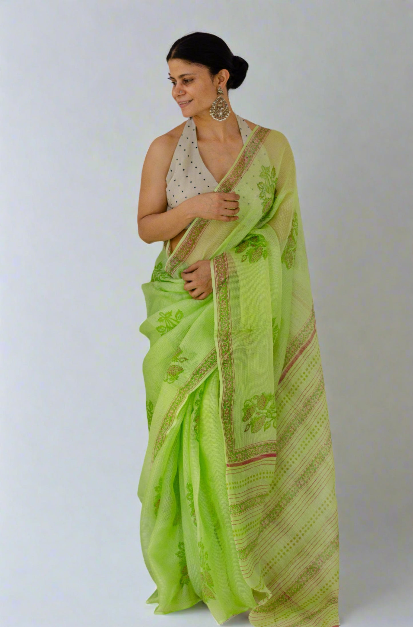 Hand Block Printed Kota Silk Saree.