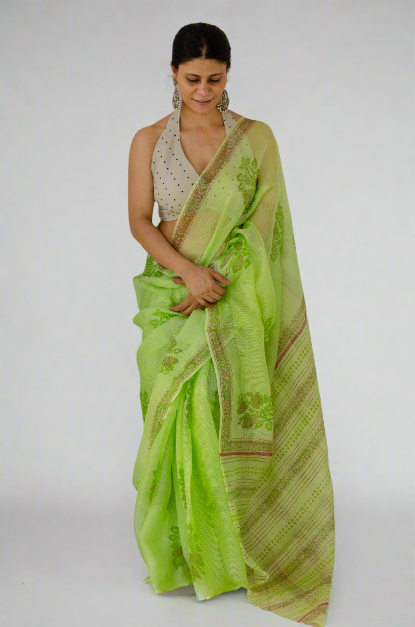 Hand Block Printed Kota Silk Saree.