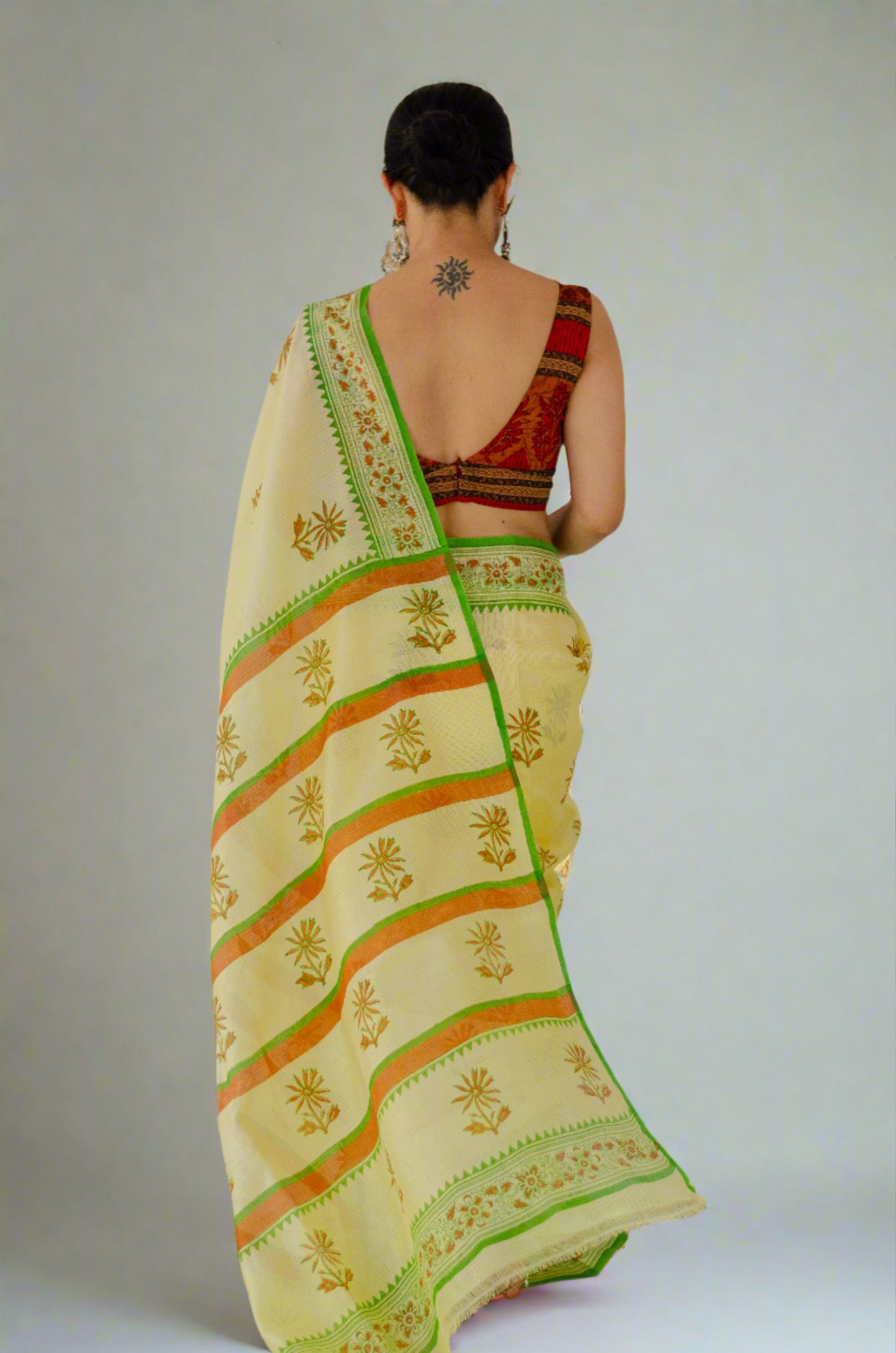 Hand Block Printed Kota Silk Saree.