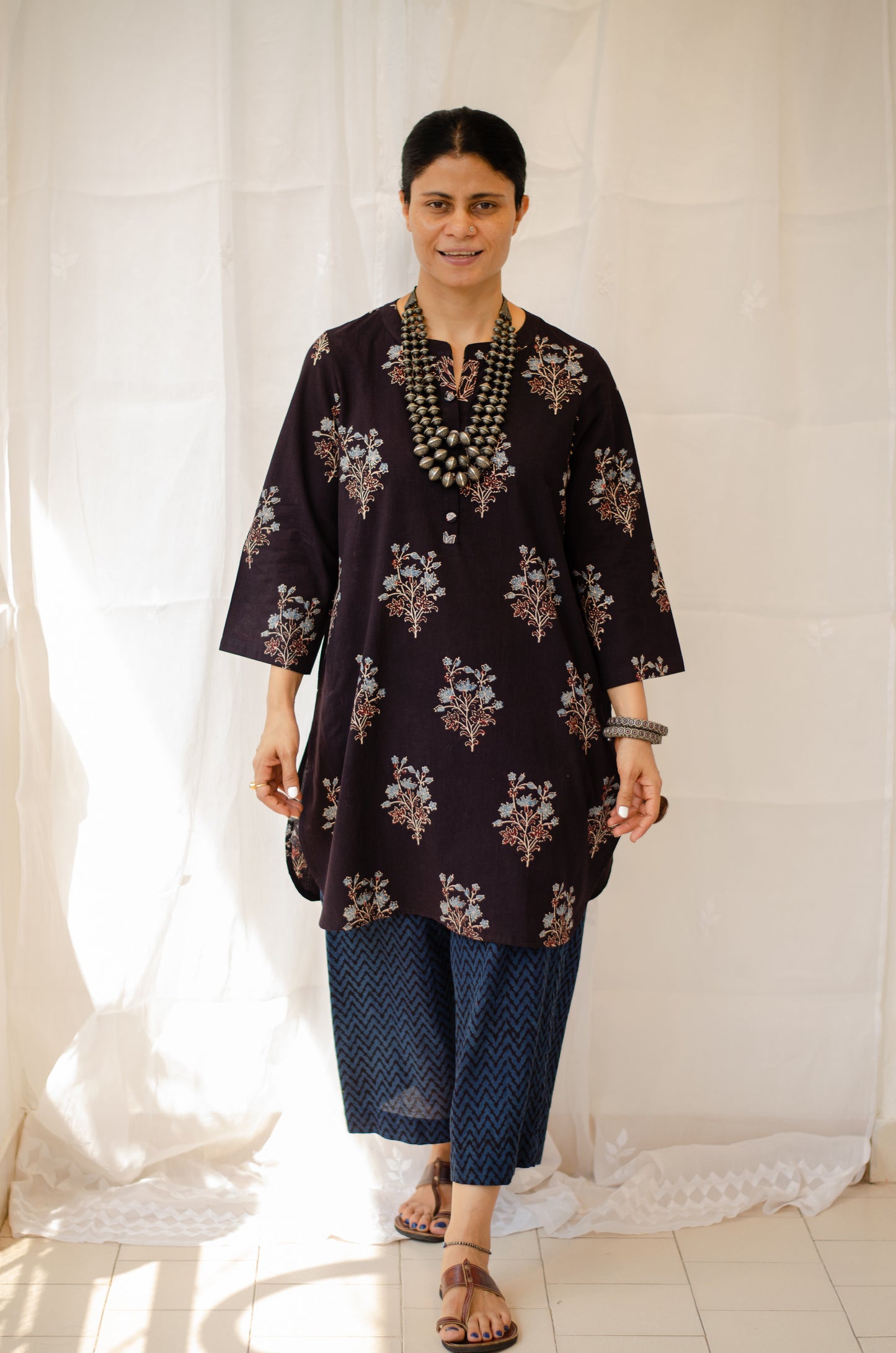 Cotton Handblock Printed Natural Dyed Ajrakh Kurta