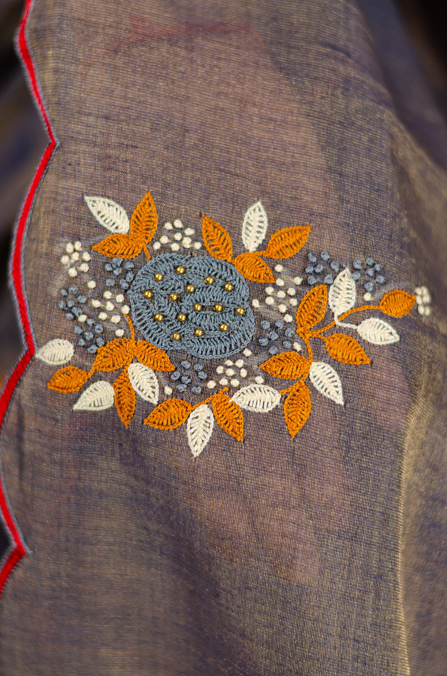 Sequence & Resham thread Hand Embroidered Handloom tissue Silk Saree.