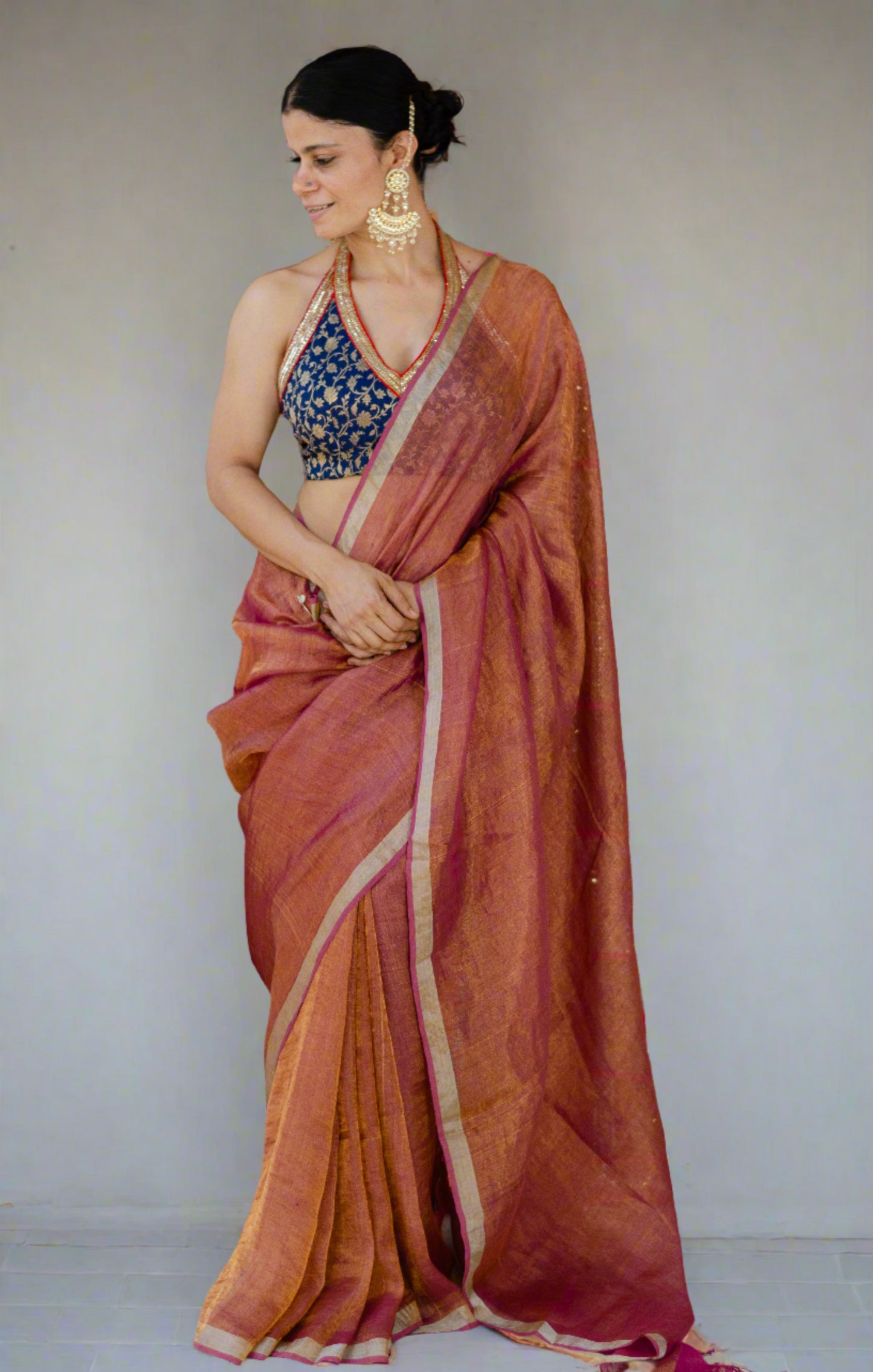 Handblock & Hand Embroidered Printed Kota Doria Saree