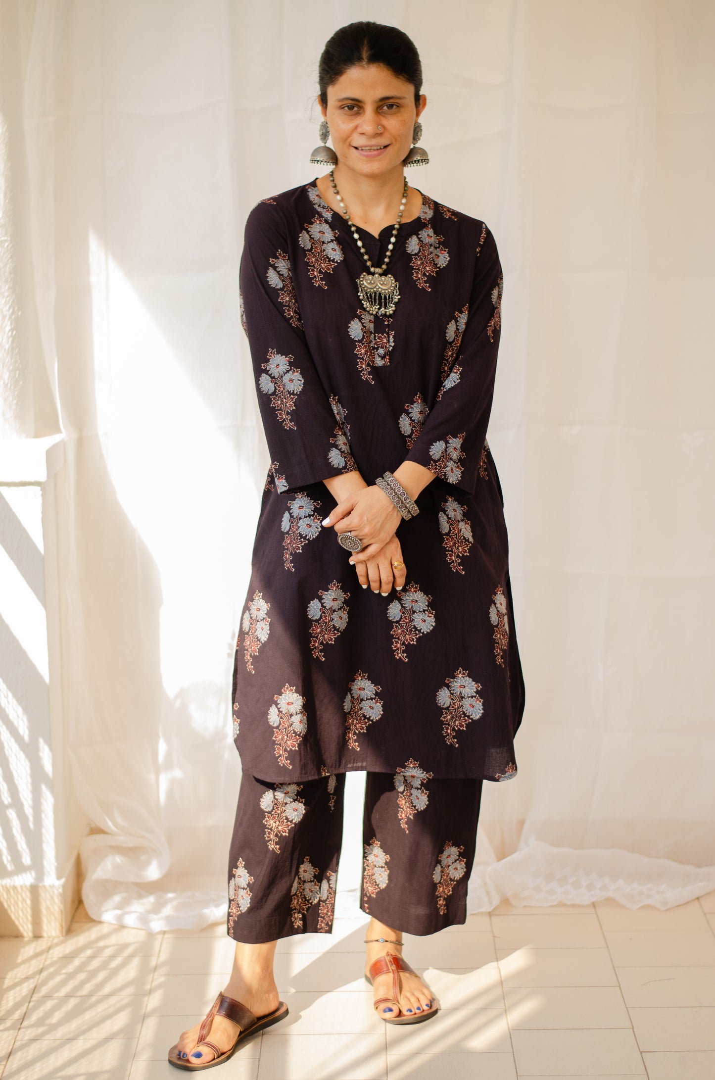 Cotton Handblock Printed Natural Dyed Ajrakh Kurta