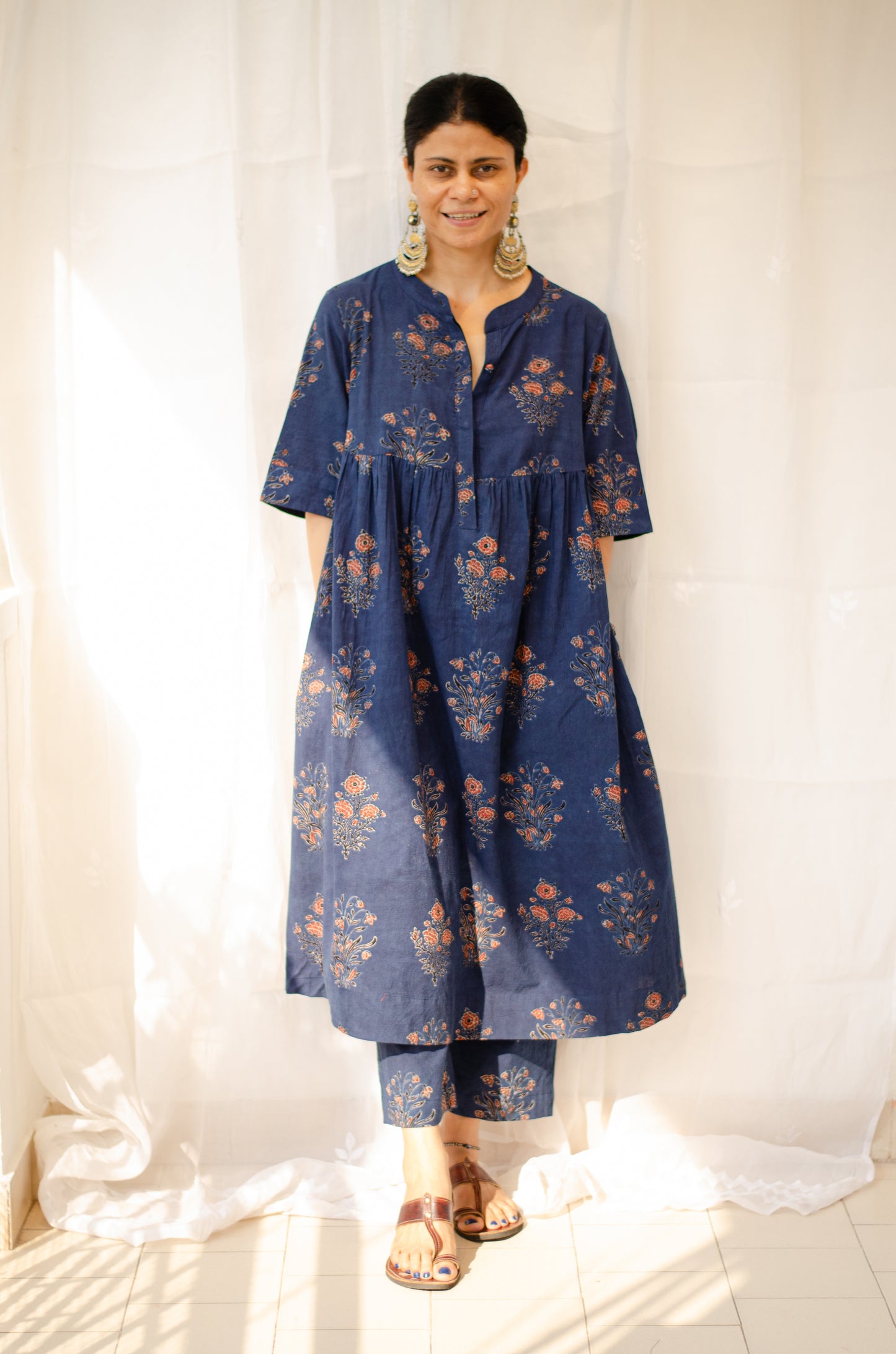 Cotton Handblock Printed Natural Dyed Ajrakh Kurta