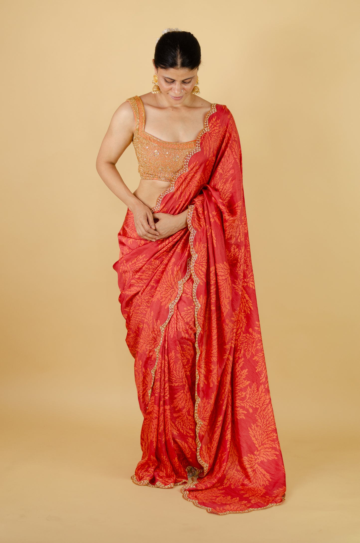 Handloom Hand Block Printed & Hand Embroidered Mulberry Silk Saree
