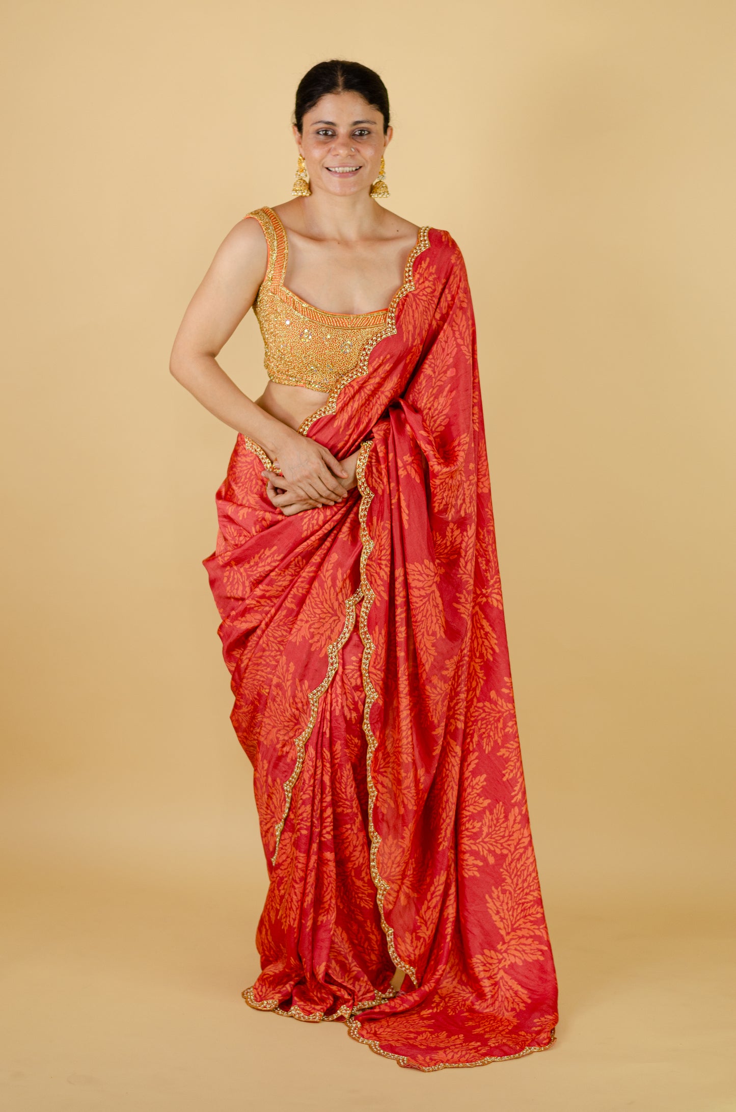 Handloom Hand Block Printed & Hand Embroidered Mulberry Silk Saree