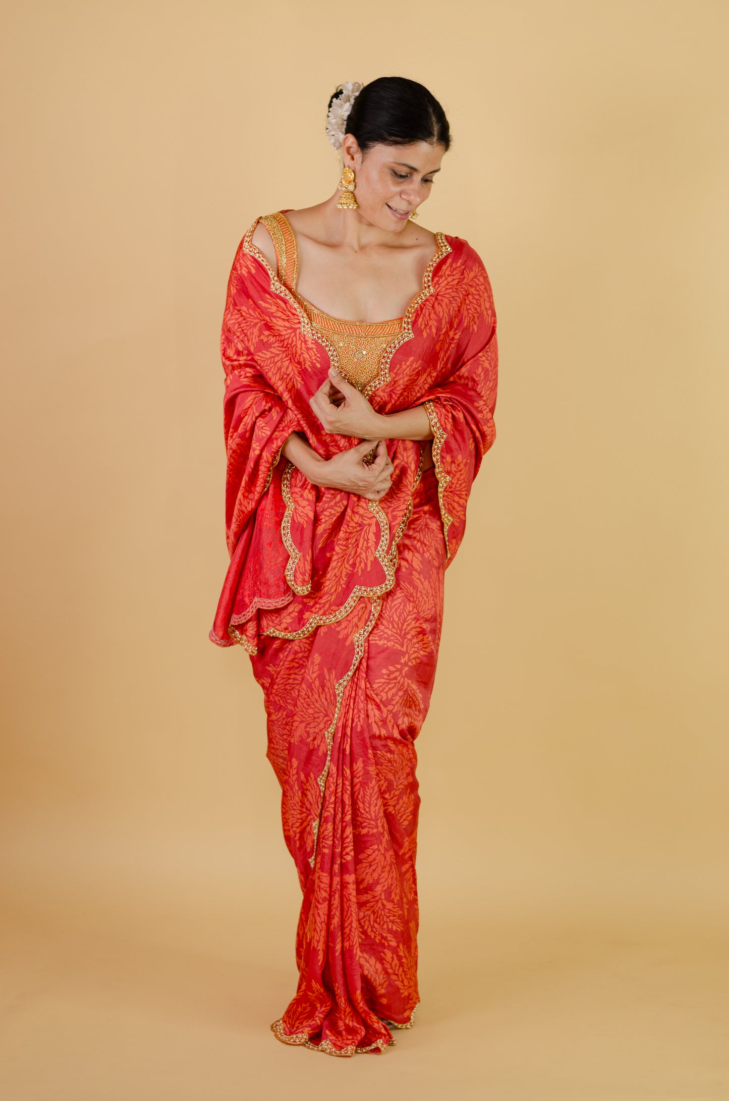 Handloom Hand Block Printed & Hand Embroidered Mulberry Silk Saree
