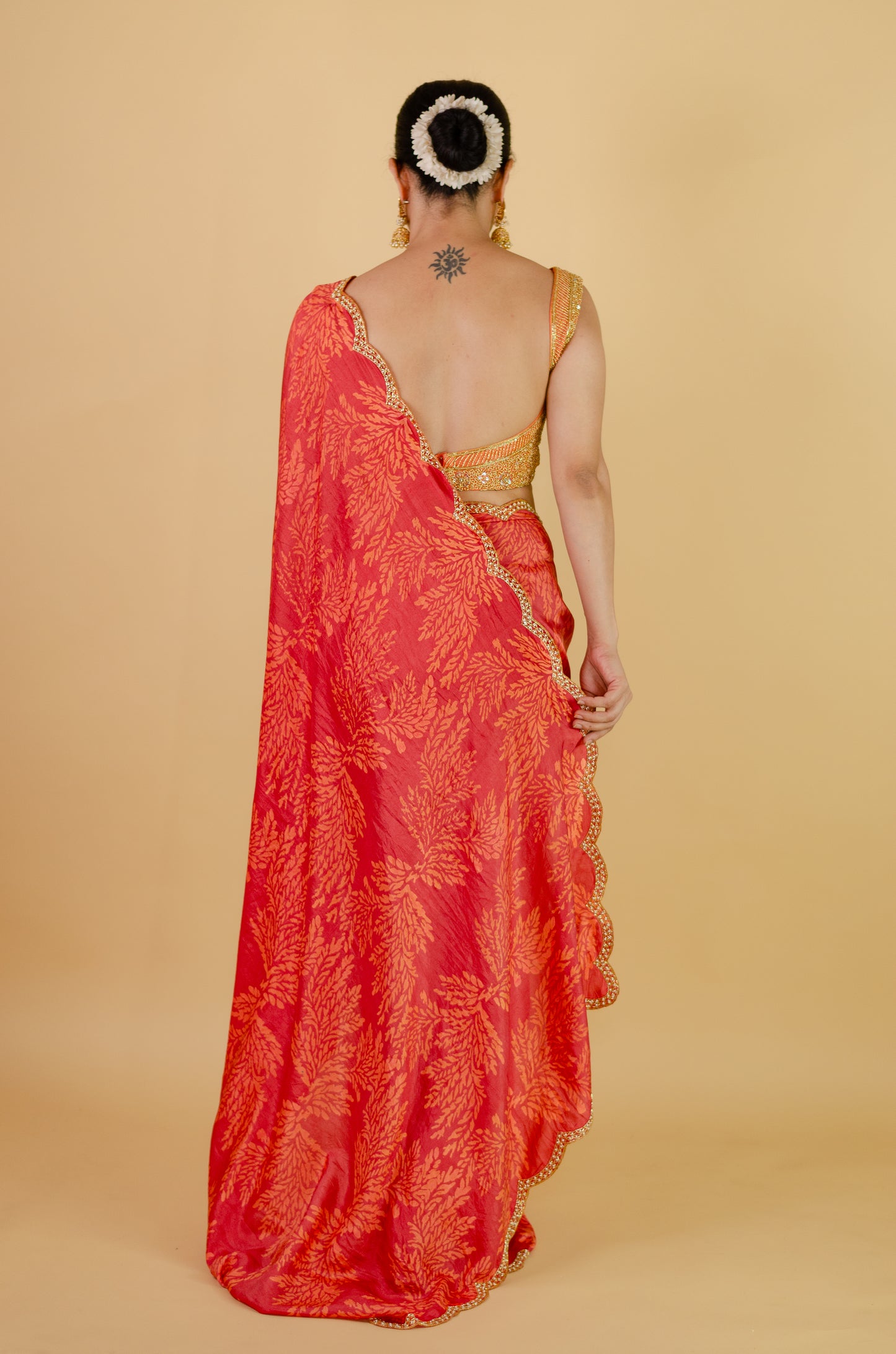 Handloom Hand Block Printed & Hand Embroidered Mulberry Silk Saree