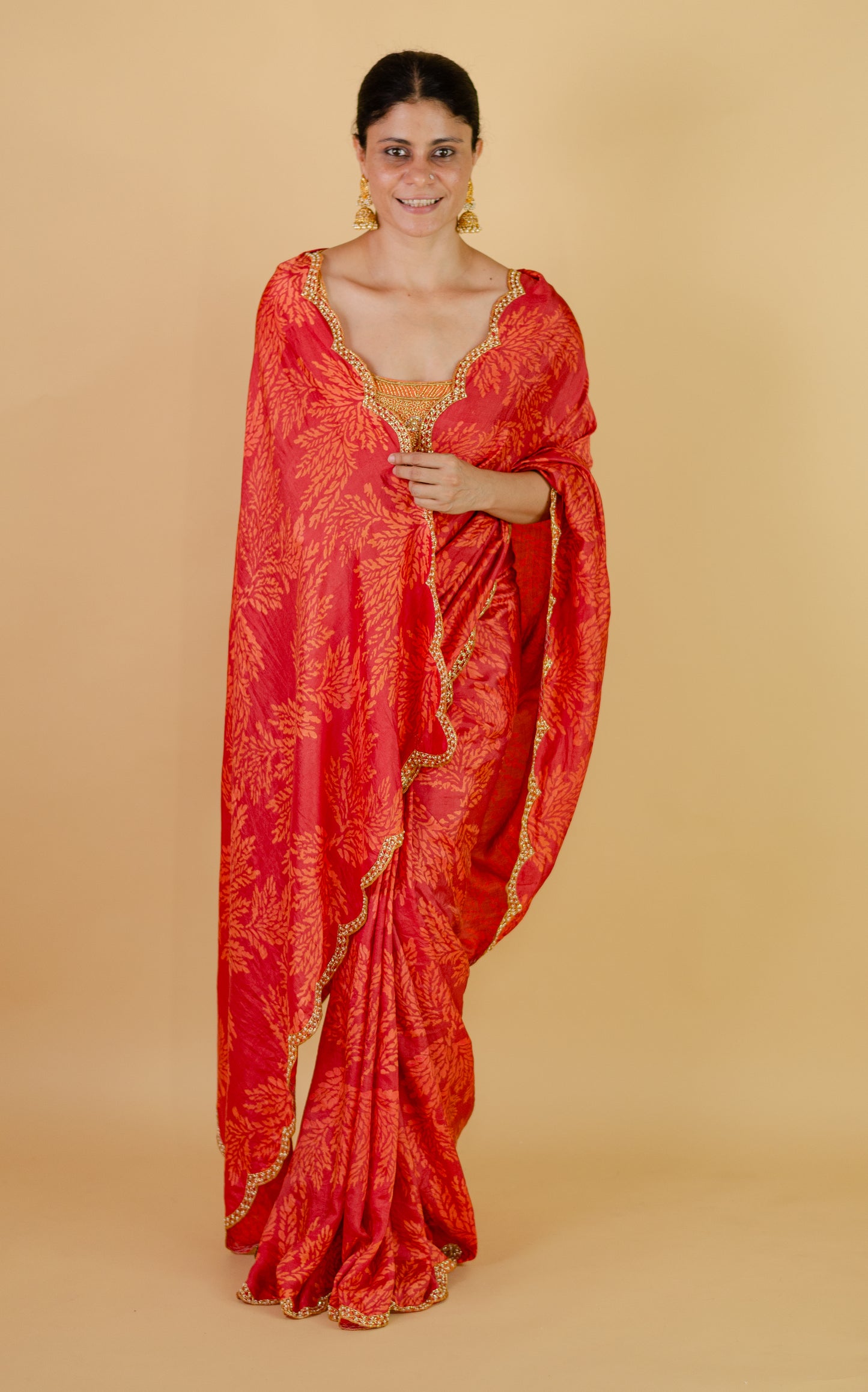 Handloom Hand Block Printed & Hand Embroidered Mulberry Silk Saree