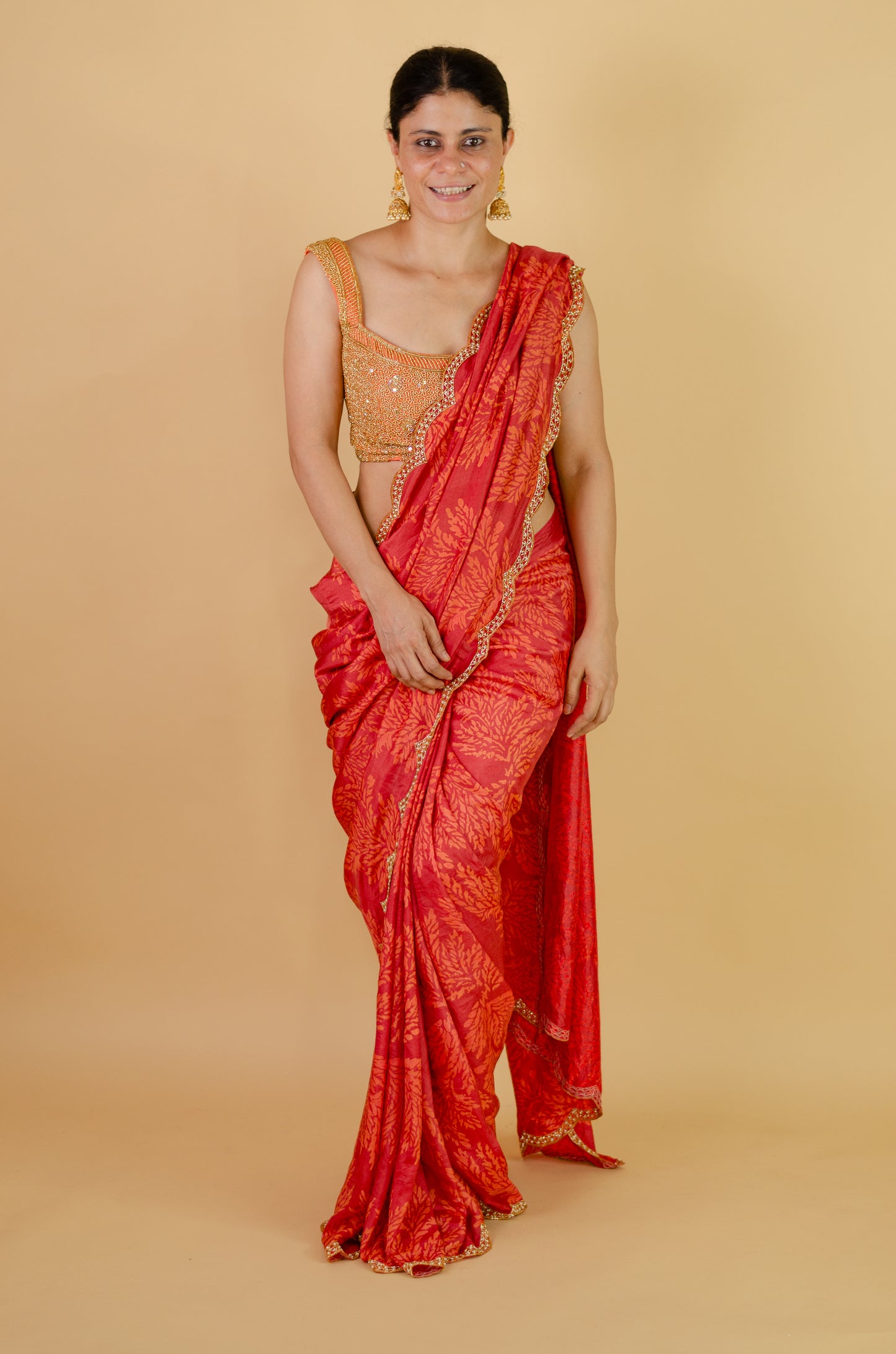 Handloom Hand Block Printed & Hand Embroidered Mulberry Silk Saree