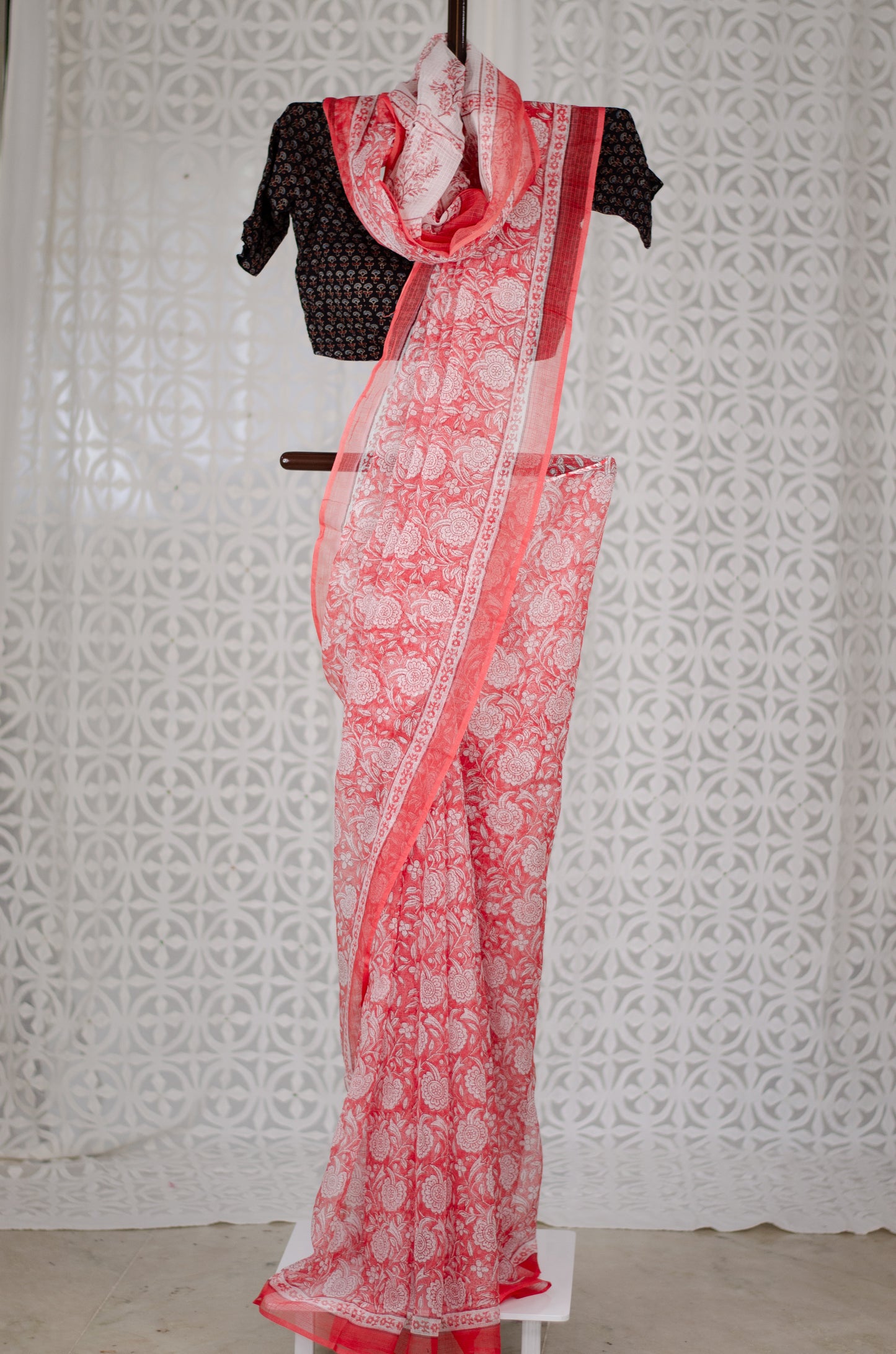 Handblock Printed Kota Doria Saree