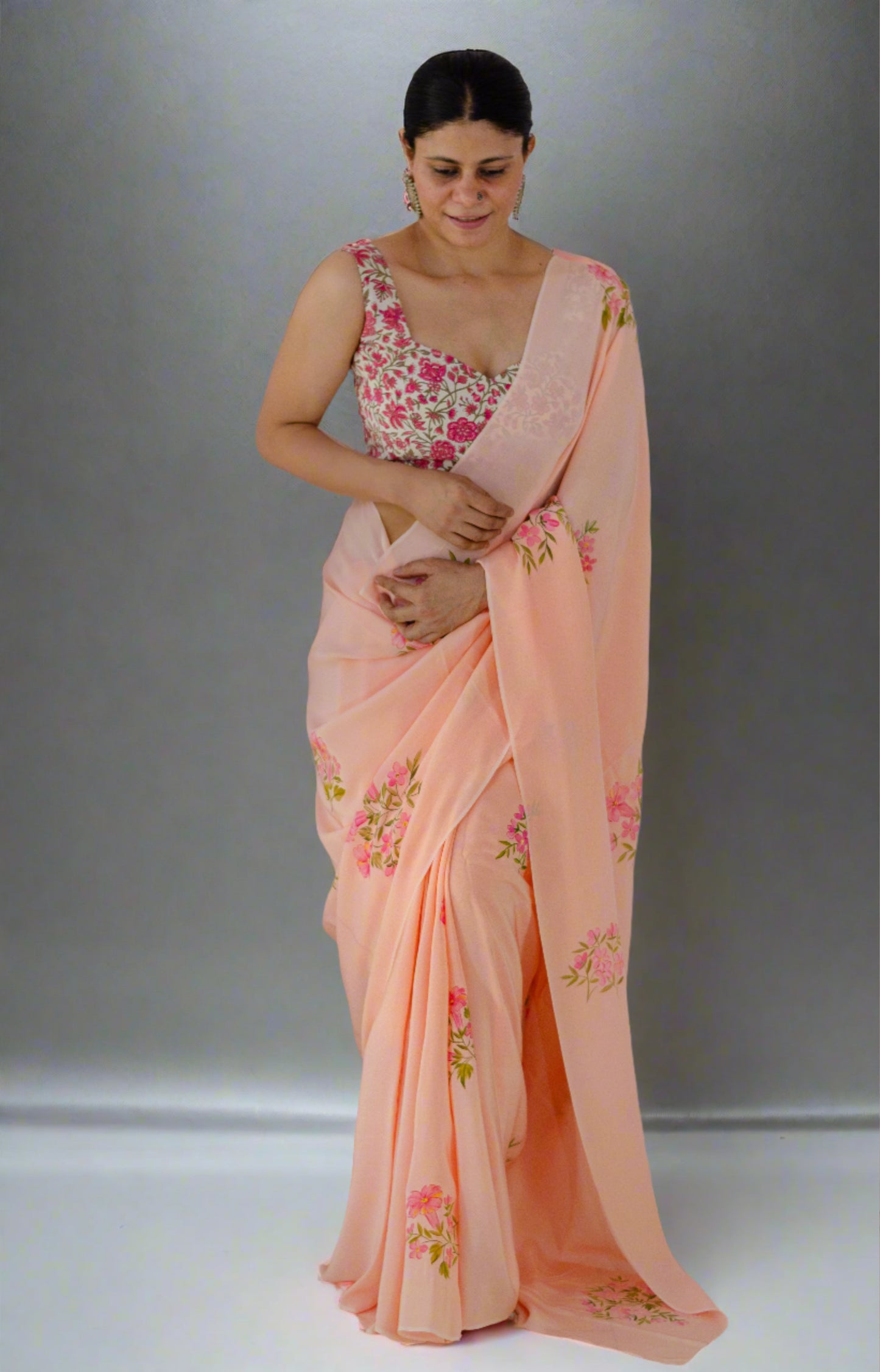 Hand Painted Crepe Silk Saree.