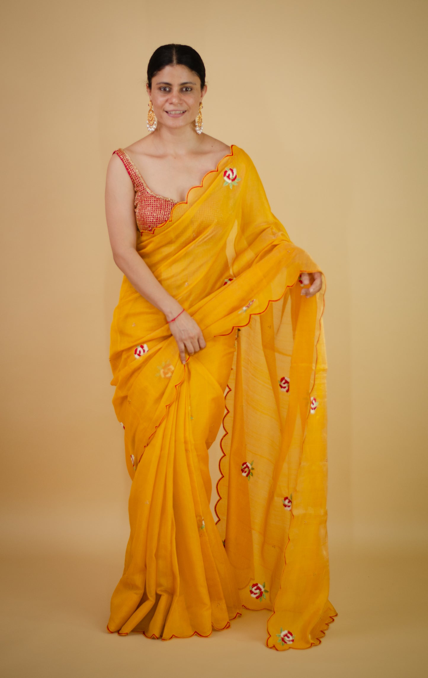 Sequence & Resham thread Hand Embroidered Handloom Tissue Silk Saree.