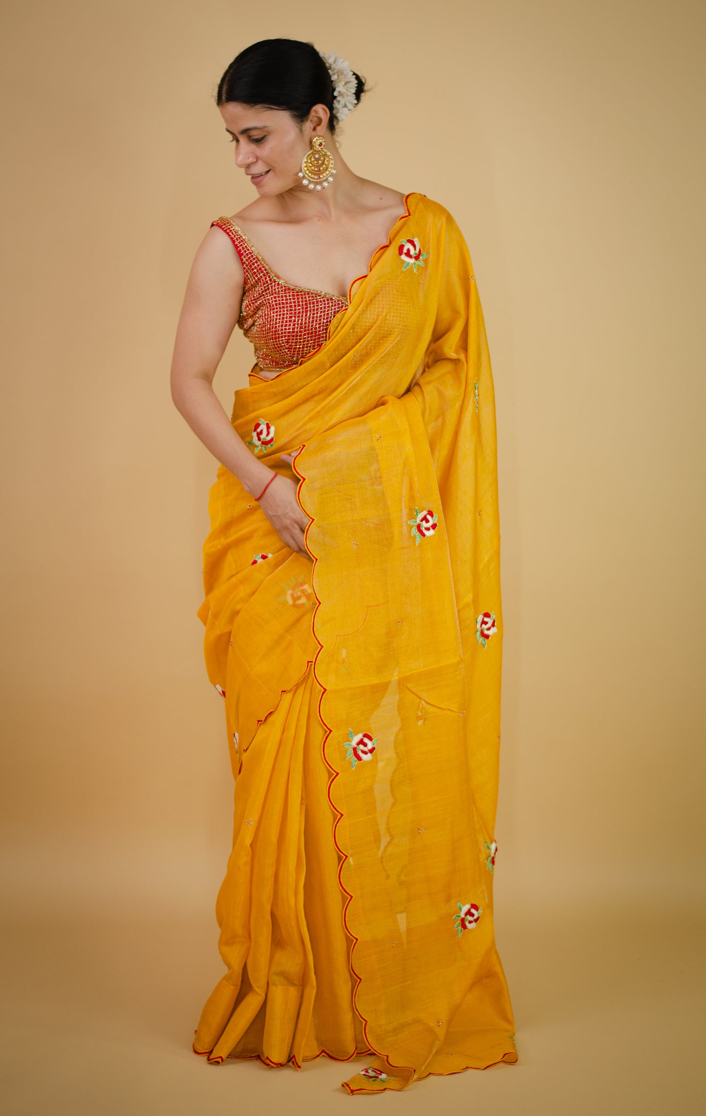 Sequence & Resham thread Hand Embroidered Handloom Tissue Silk Saree.