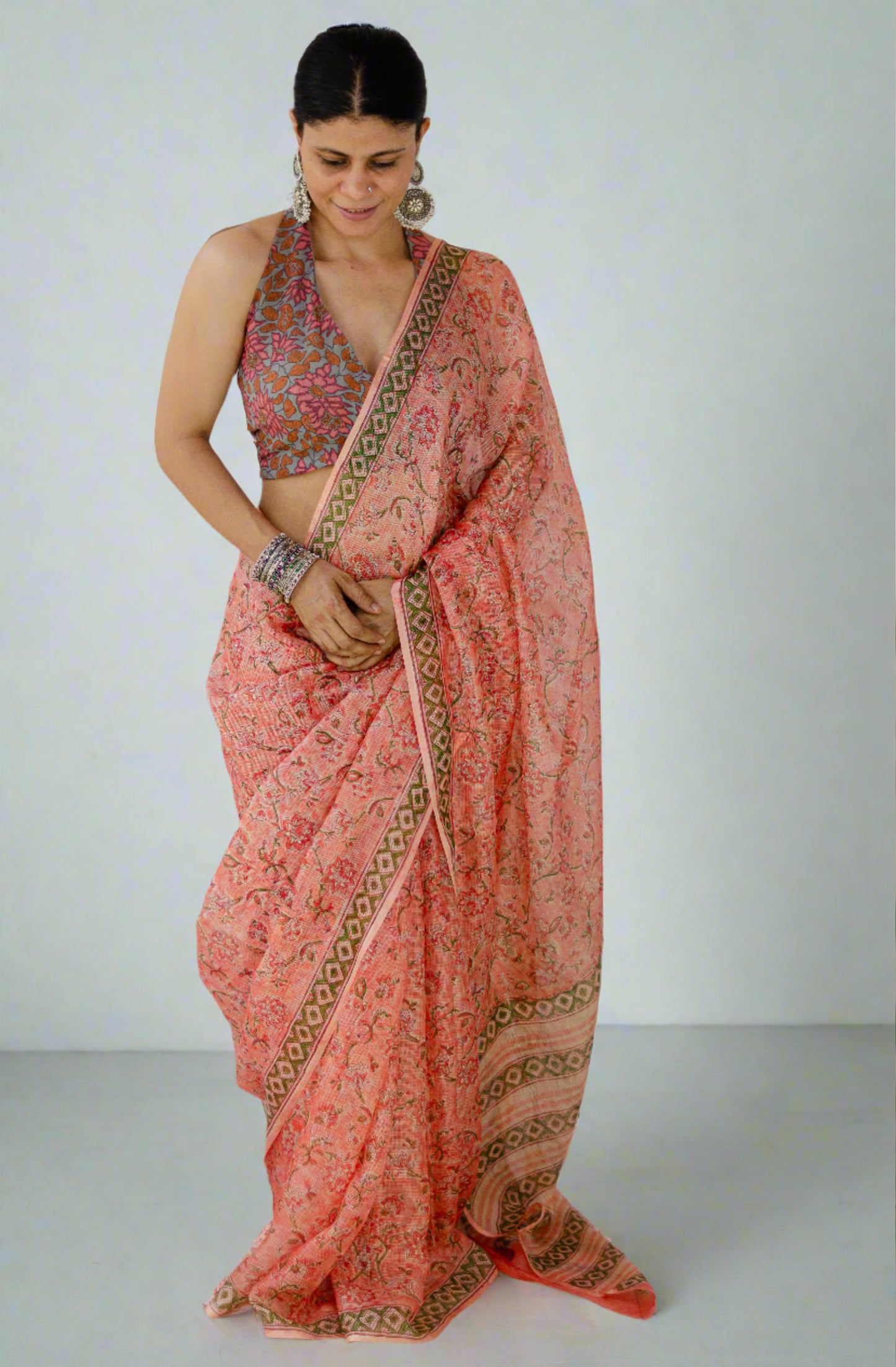 Hand Block Printed Natural Dyed Kota Silk Saree.