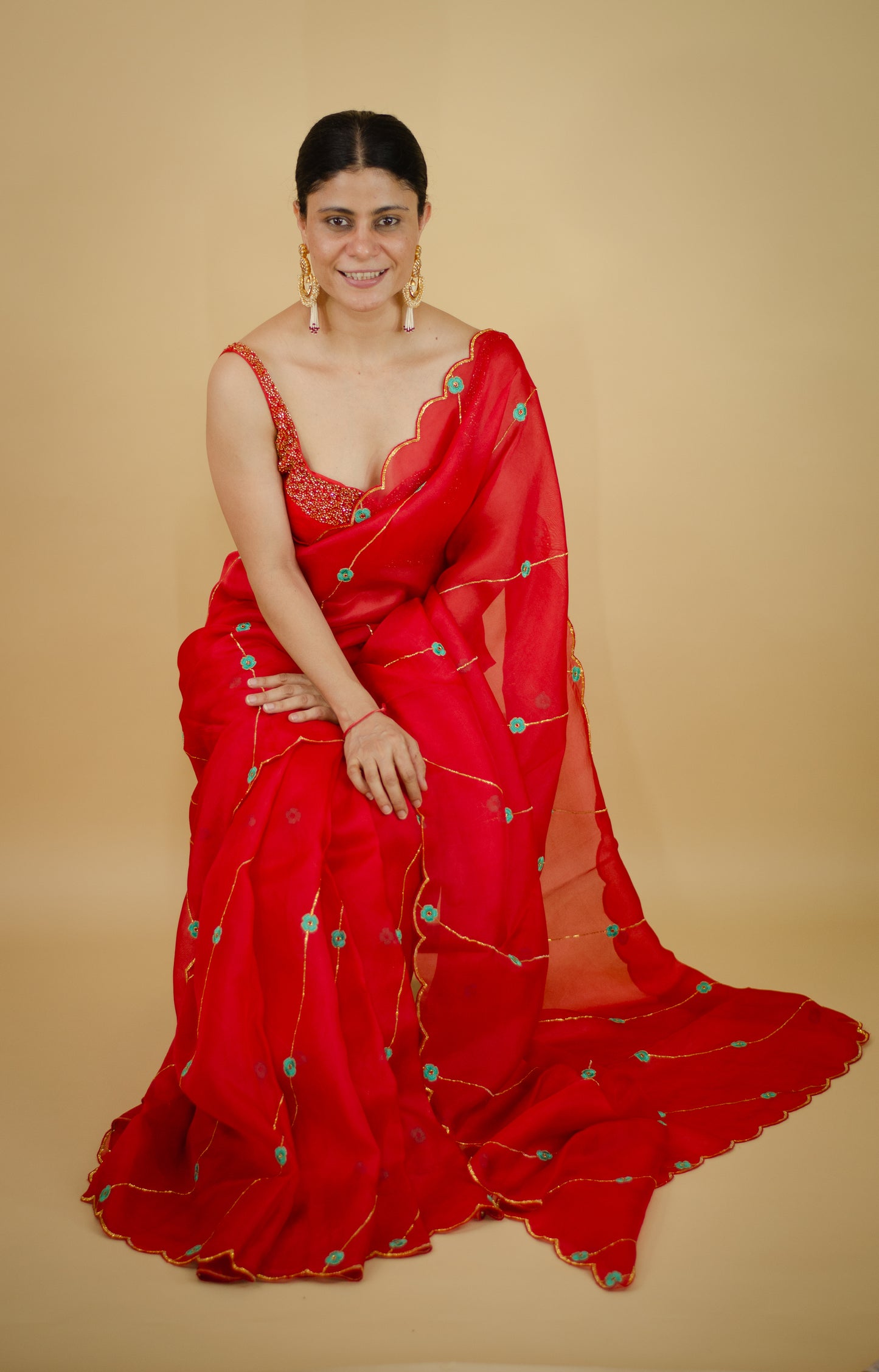 Sequence & Resham thread Hand Embroidered Handloom Organza Silk Saree.