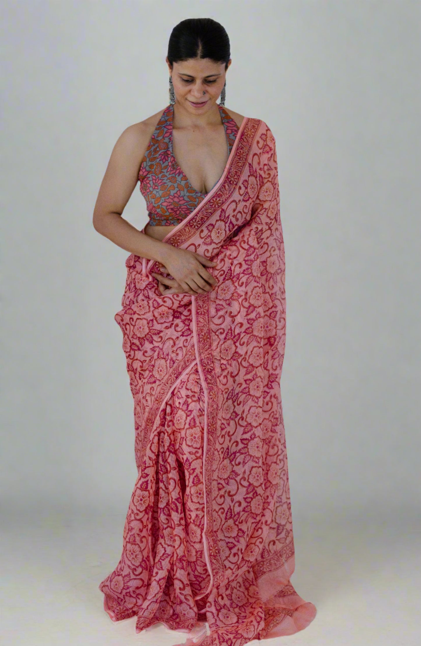 Hand Block Printed Kota Silk Saree.