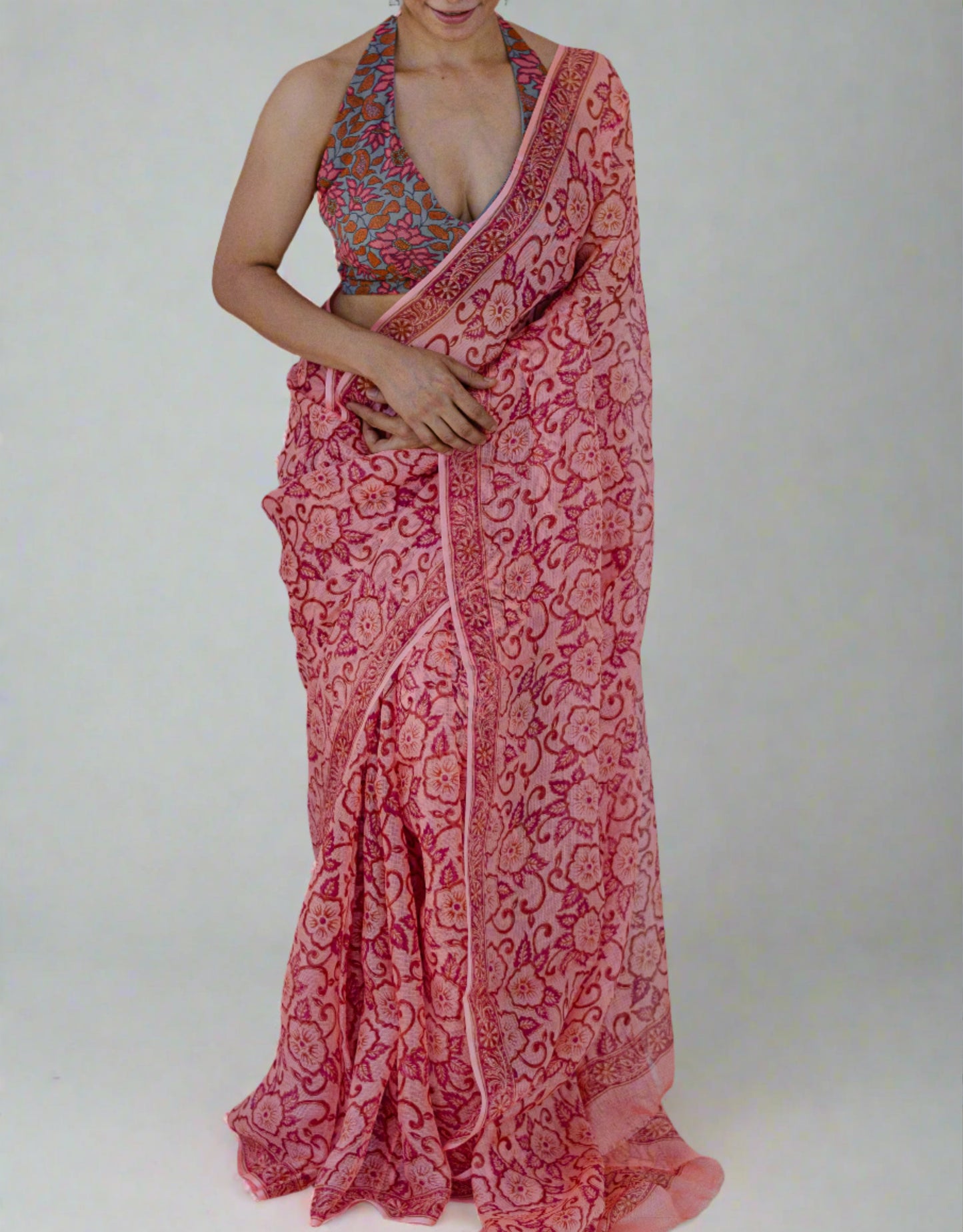 Hand Block Printed Kota Silk Saree.