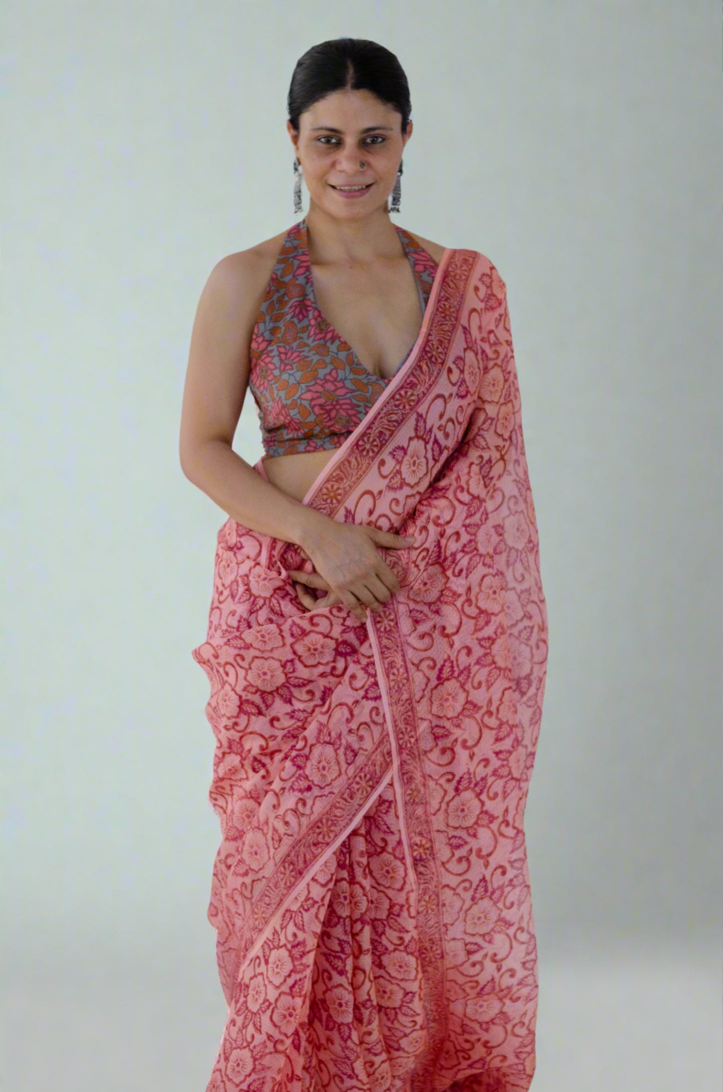 Hand Block Printed Kota Silk Saree.
