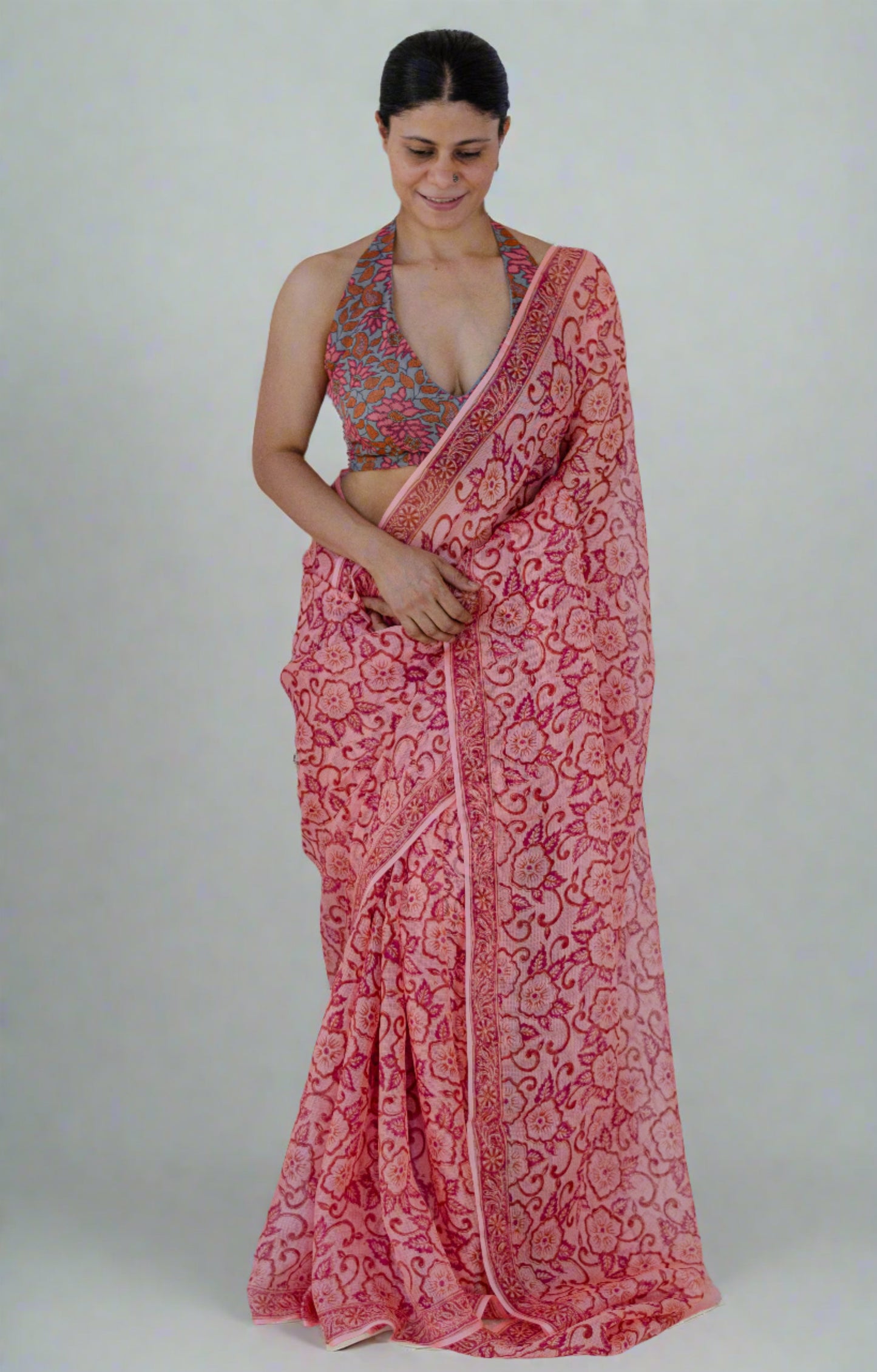 Hand Block Printed Kota Silk Saree.