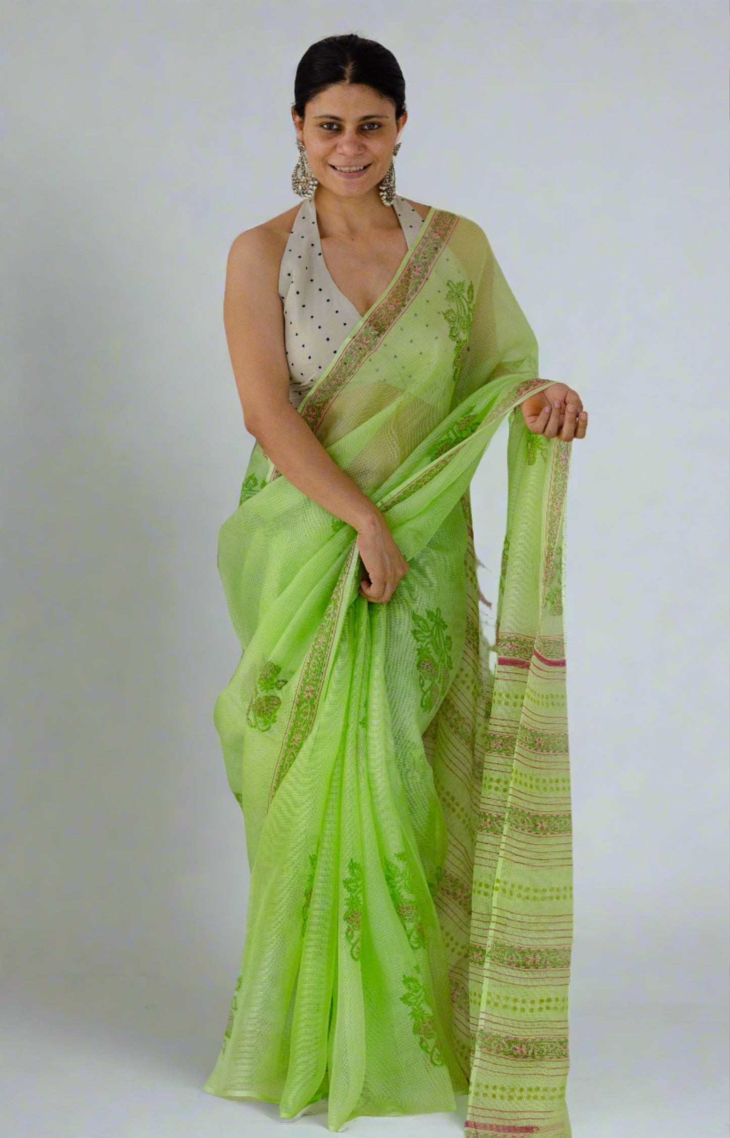 Hand Block Printed Kota Silk Saree.