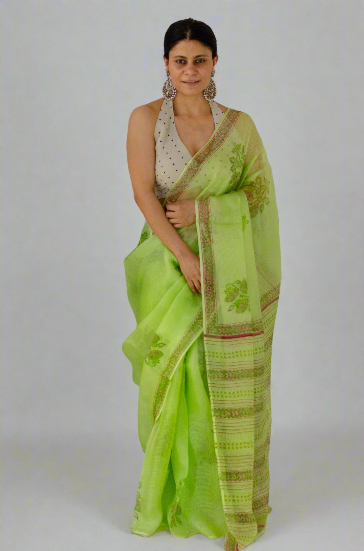 Hand Block Printed Kota Silk Saree.