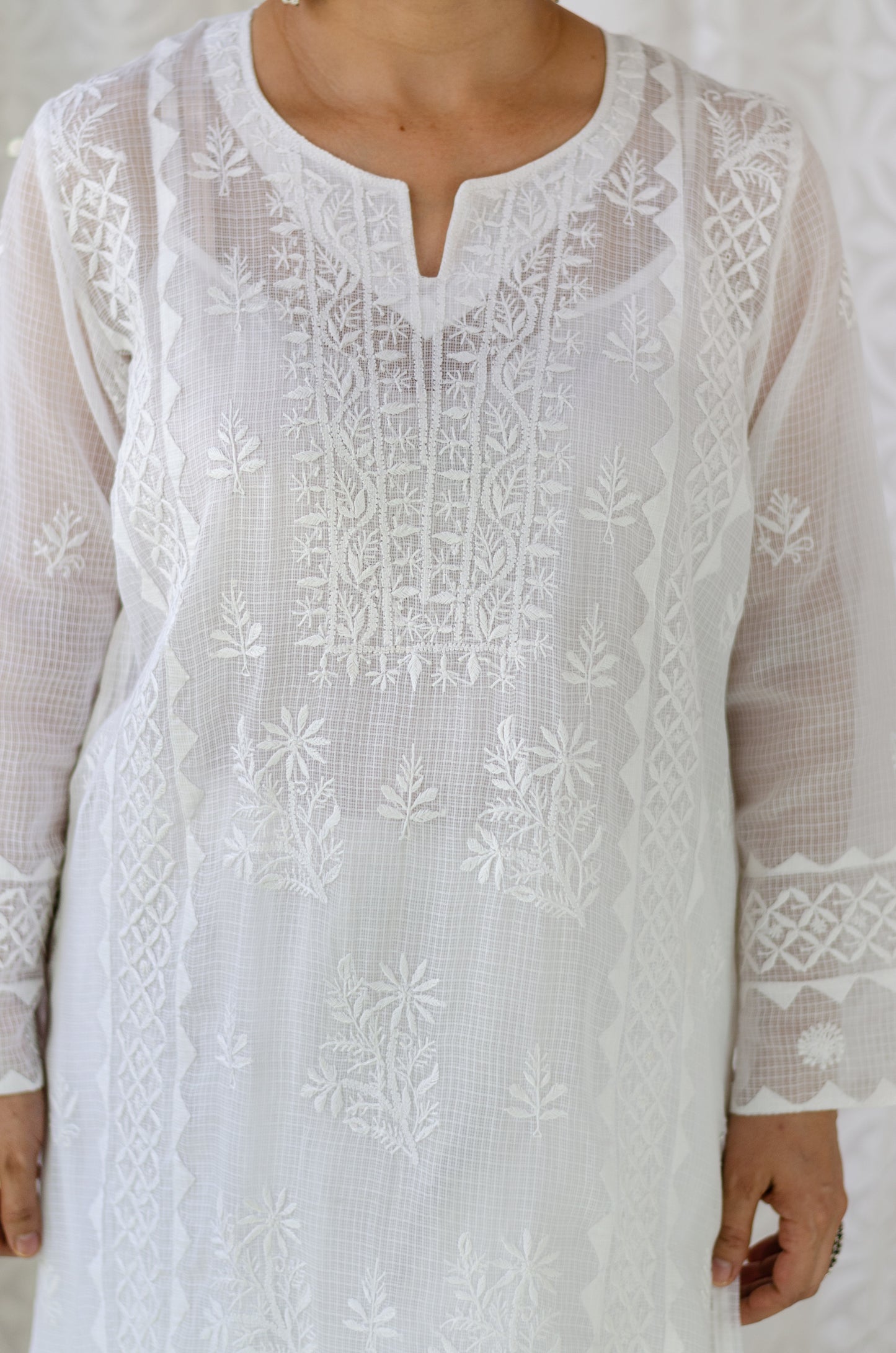 Handembroidered Chikankari Kota Doria Cotton Kurta With Lining and dupatta