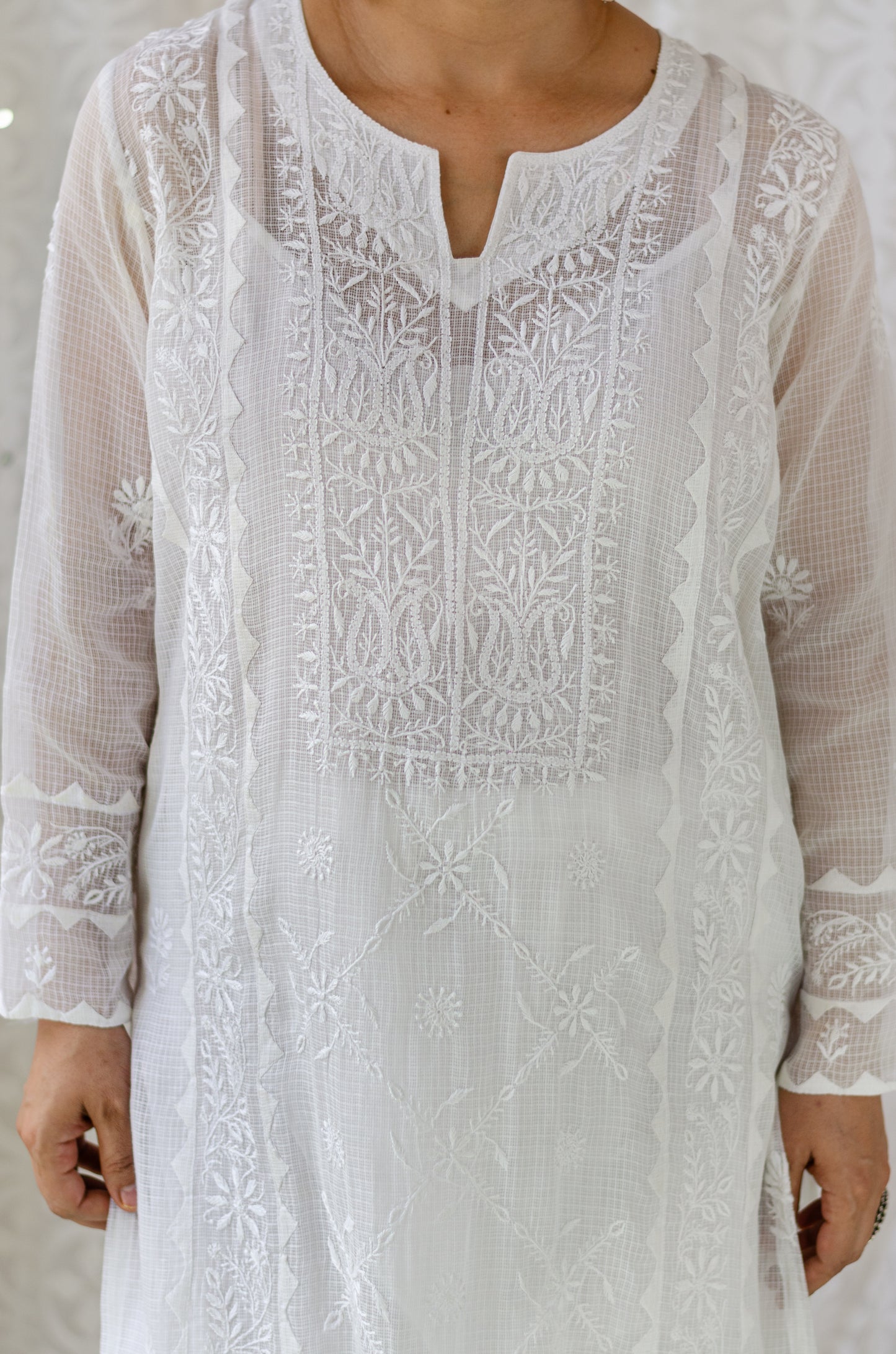 Handembroidered Chikankari Kota Doria Cotton Kurta With Lining and dupatta