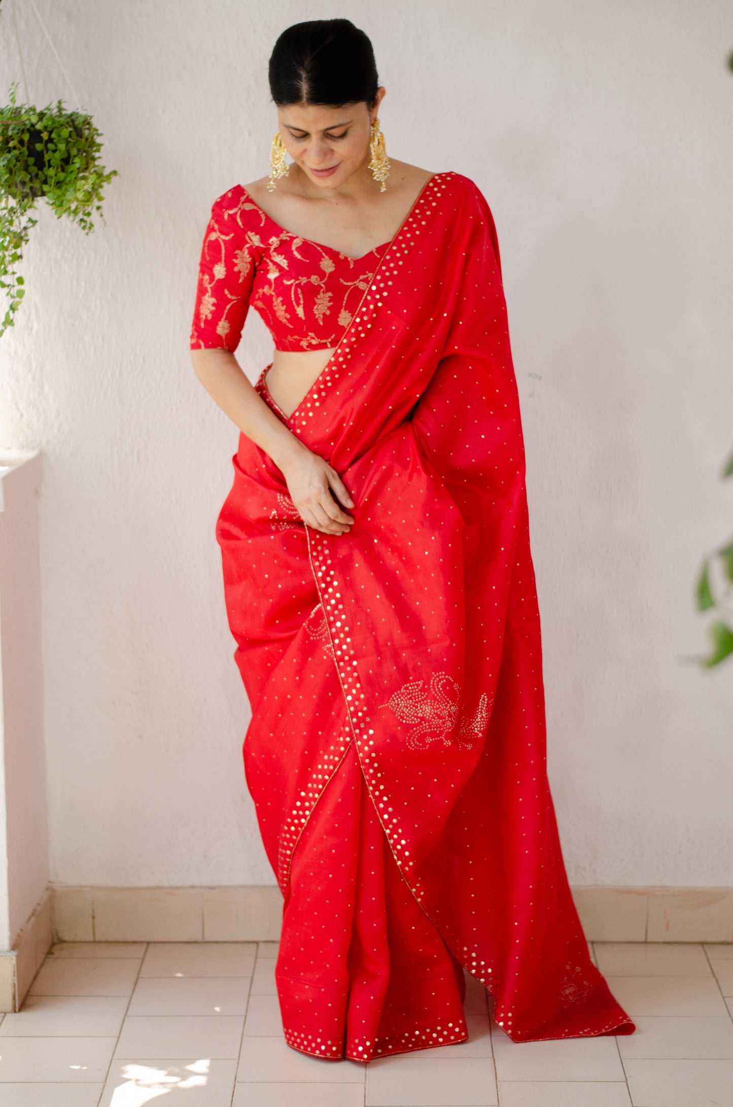 Handloom & Handembroidered Mukaish and Kaddana katan Silk saree
