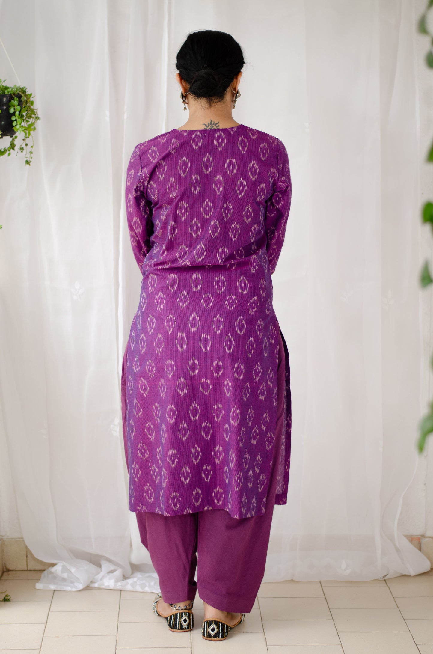 Handloom ikat straight cut kurta with handwoven cotton salwar set.