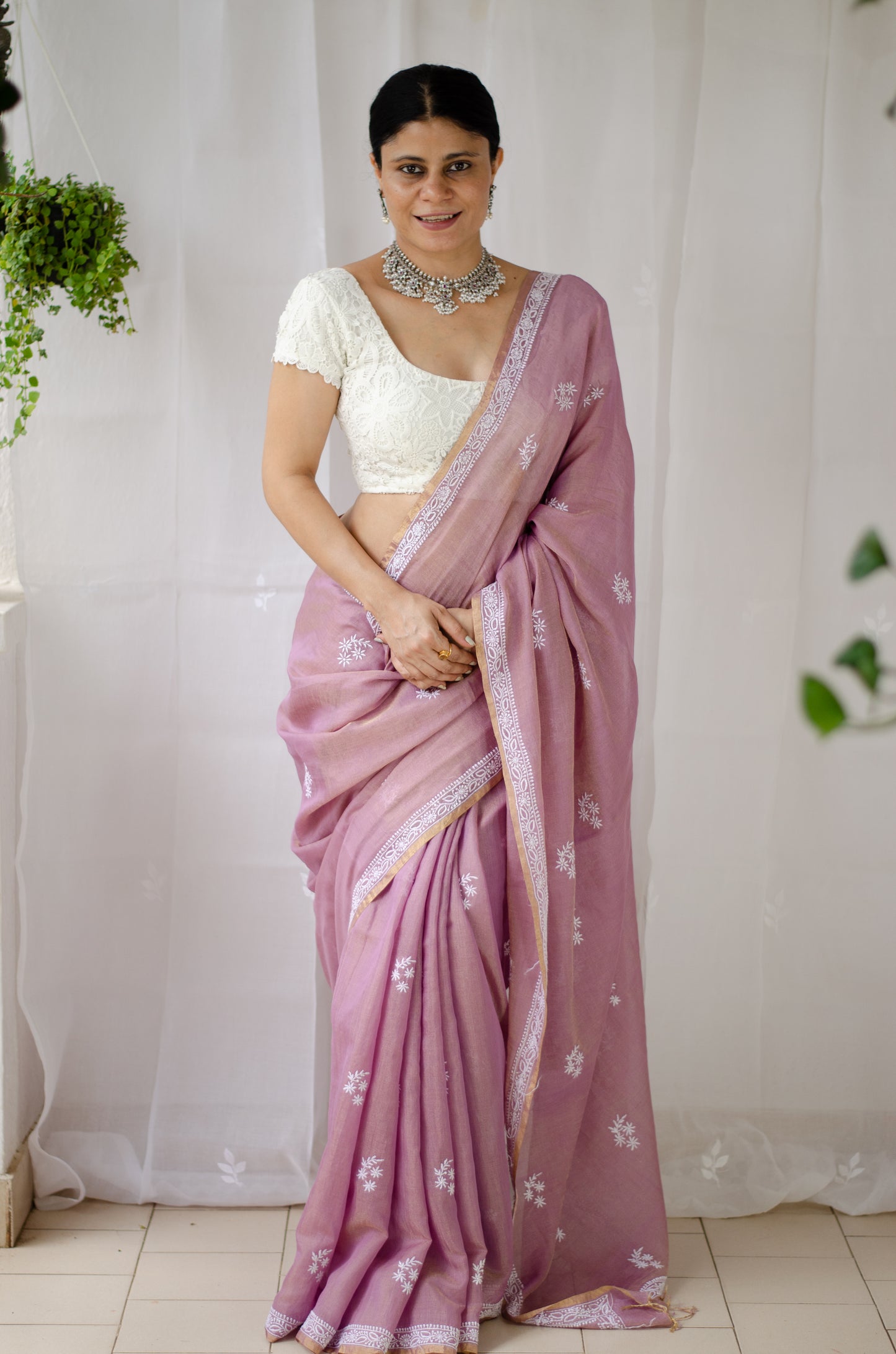 Handloom & Handembroidered Chikankari Chanderi Tissue Silk saree