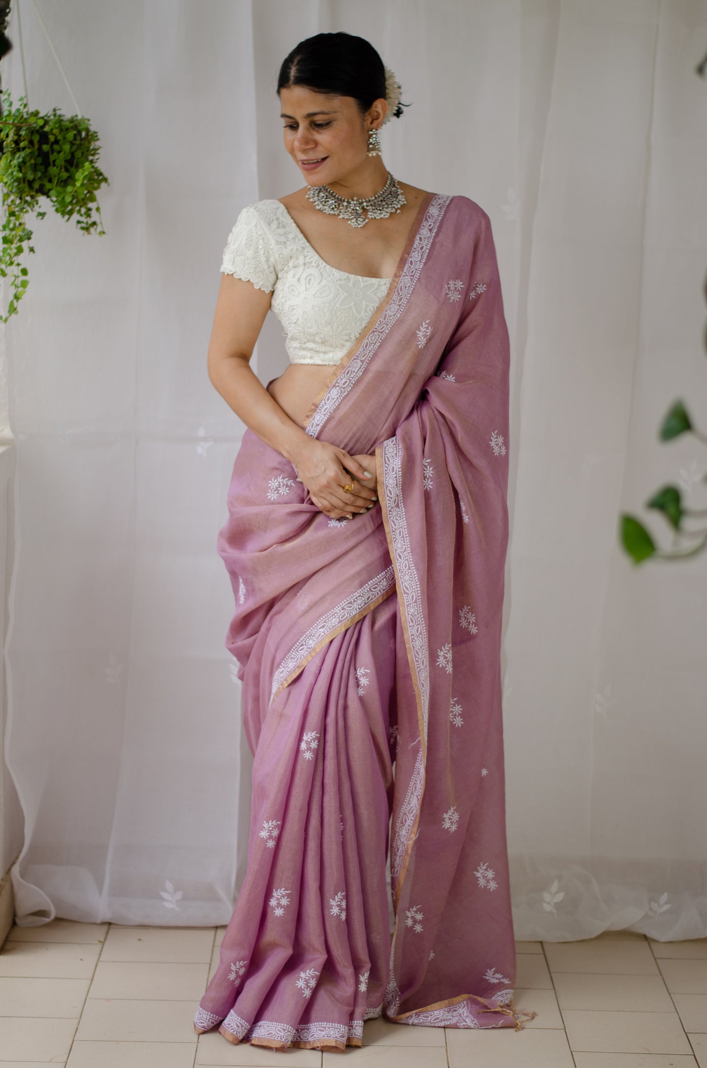 Handloom & Handembroidered Chikankari Chanderi Tissue Silk saree