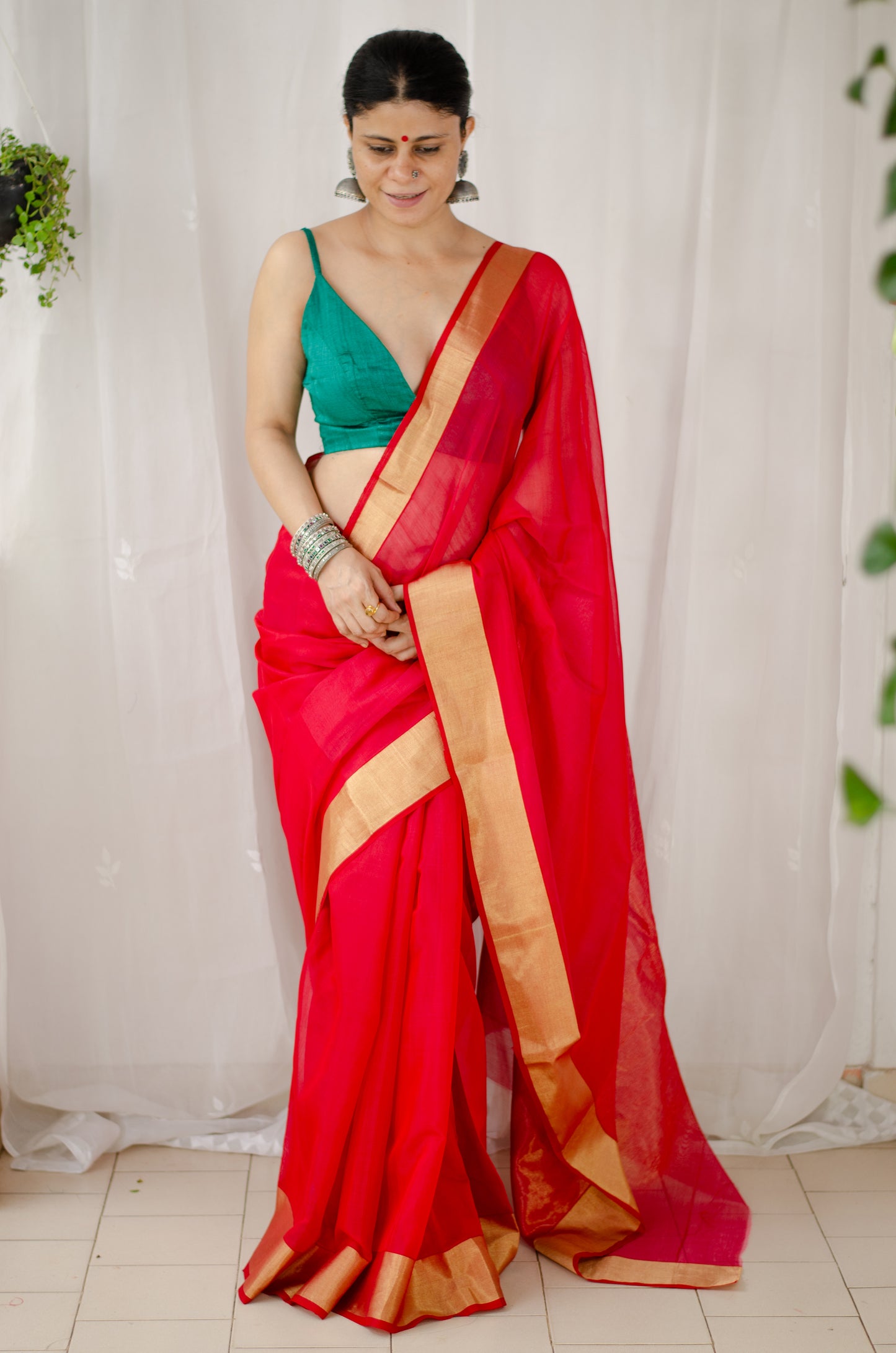 Handloom Cotton Silk Chanderi Saree With Woven Border