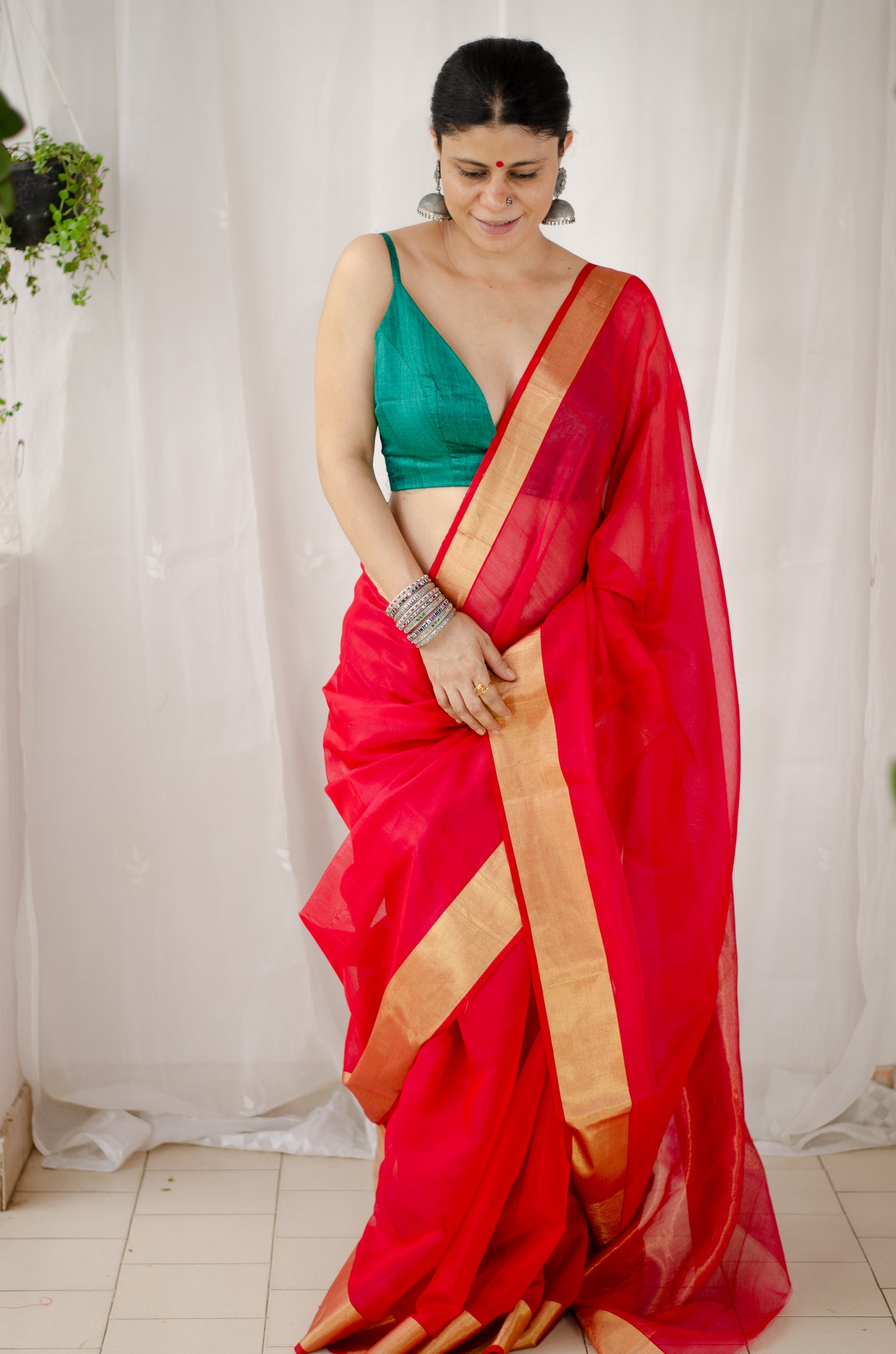 Handloom Cotton Silk Chanderi Saree With Woven Border