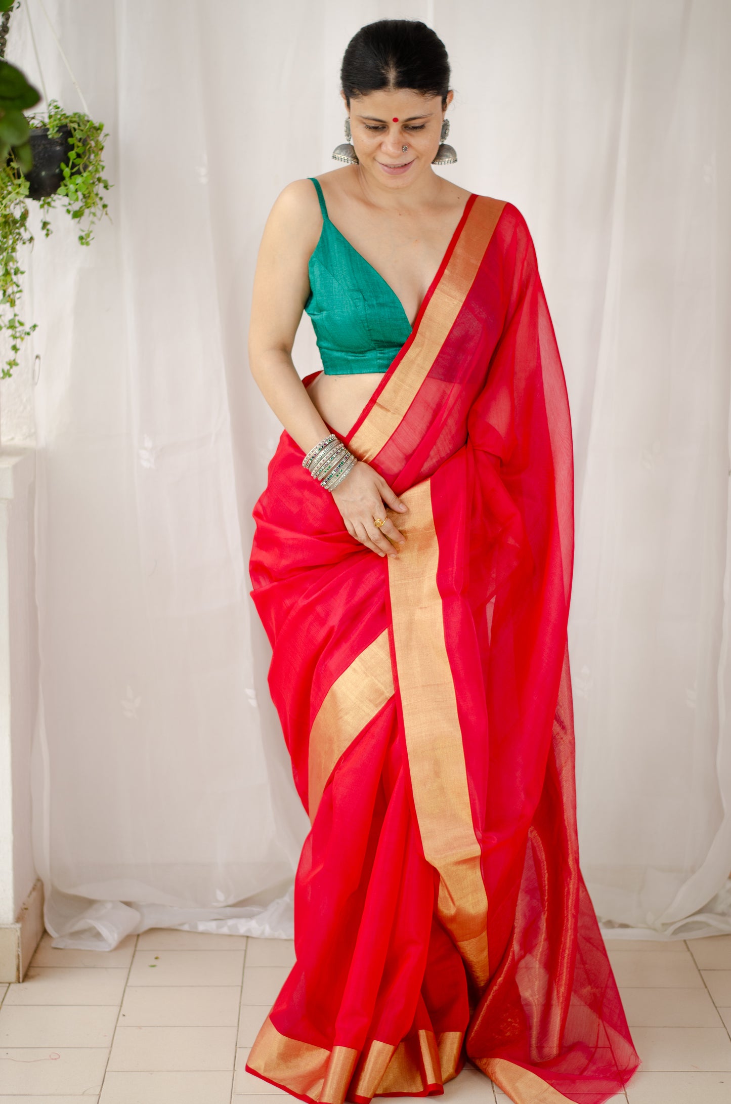 Handloom Cotton Silk Chanderi Saree With Woven Border