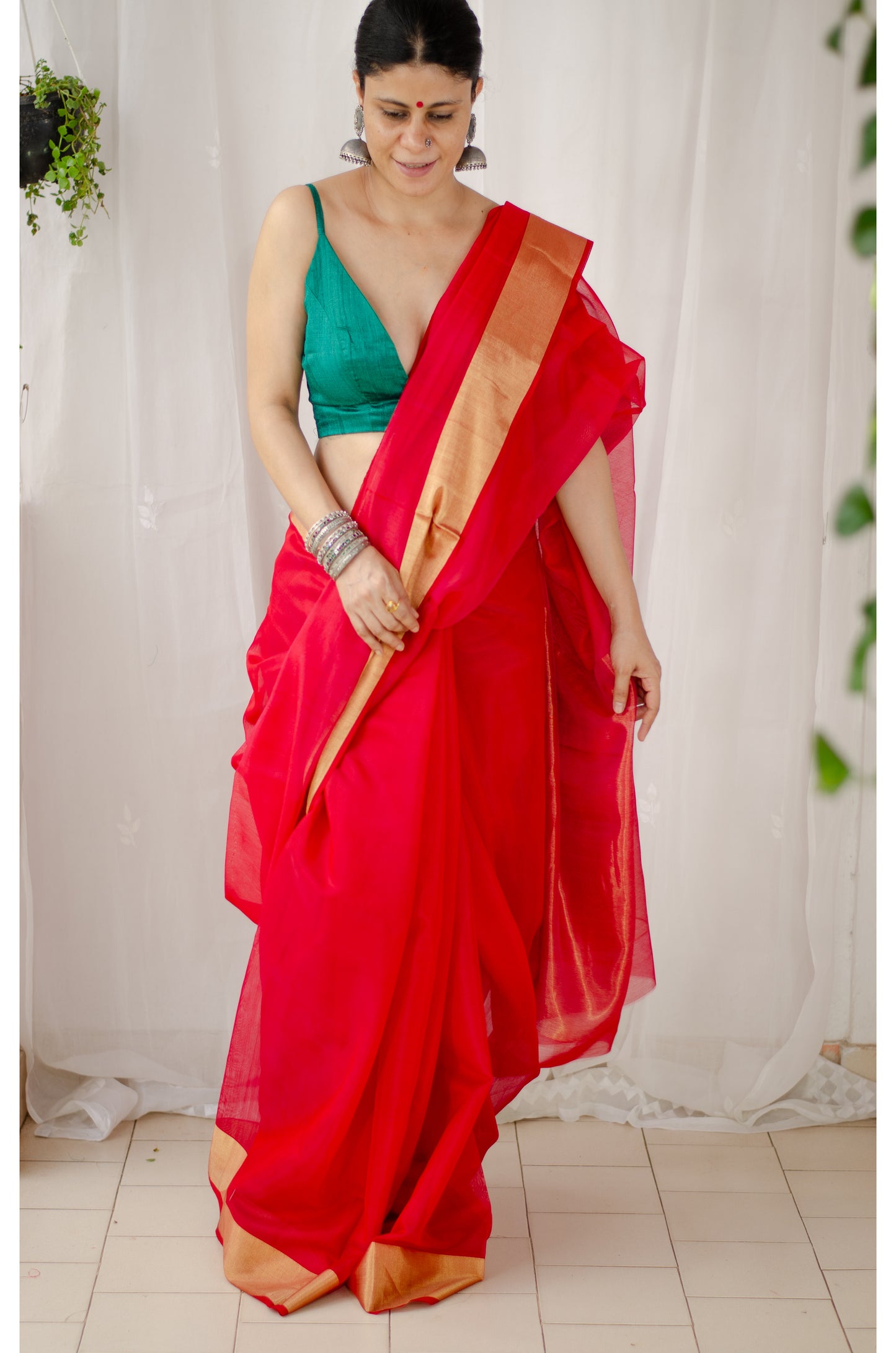 Handloom Cotton Silk Chanderi Saree With Woven Border
