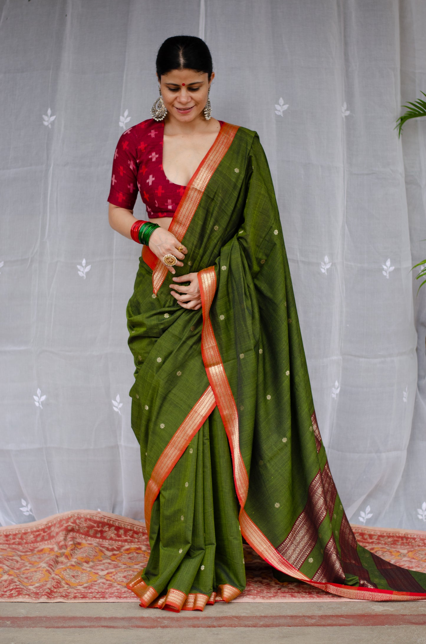 Double Woven handloom Traditional Indori Bootis Muslin Chanderi Saree.