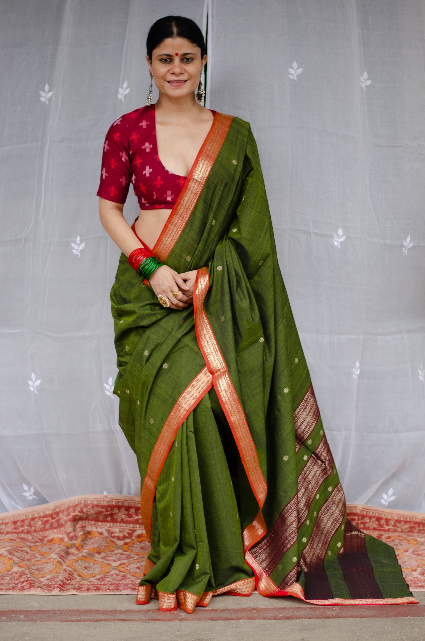 Double Woven handloom Traditional Indori Bootis Muslin Chanderi Saree.