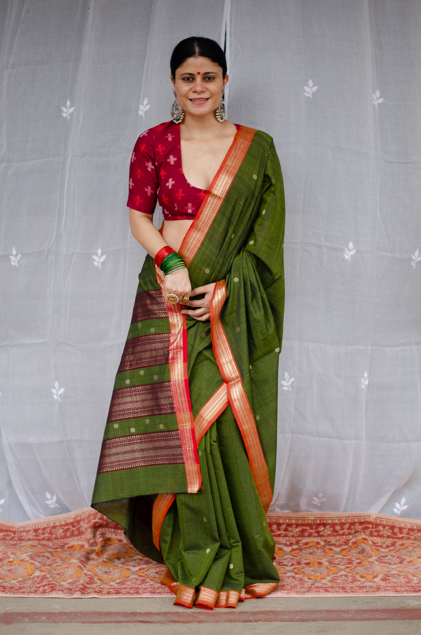 Double Woven handloom Traditional Indori Bootis Muslin Chanderi Saree.