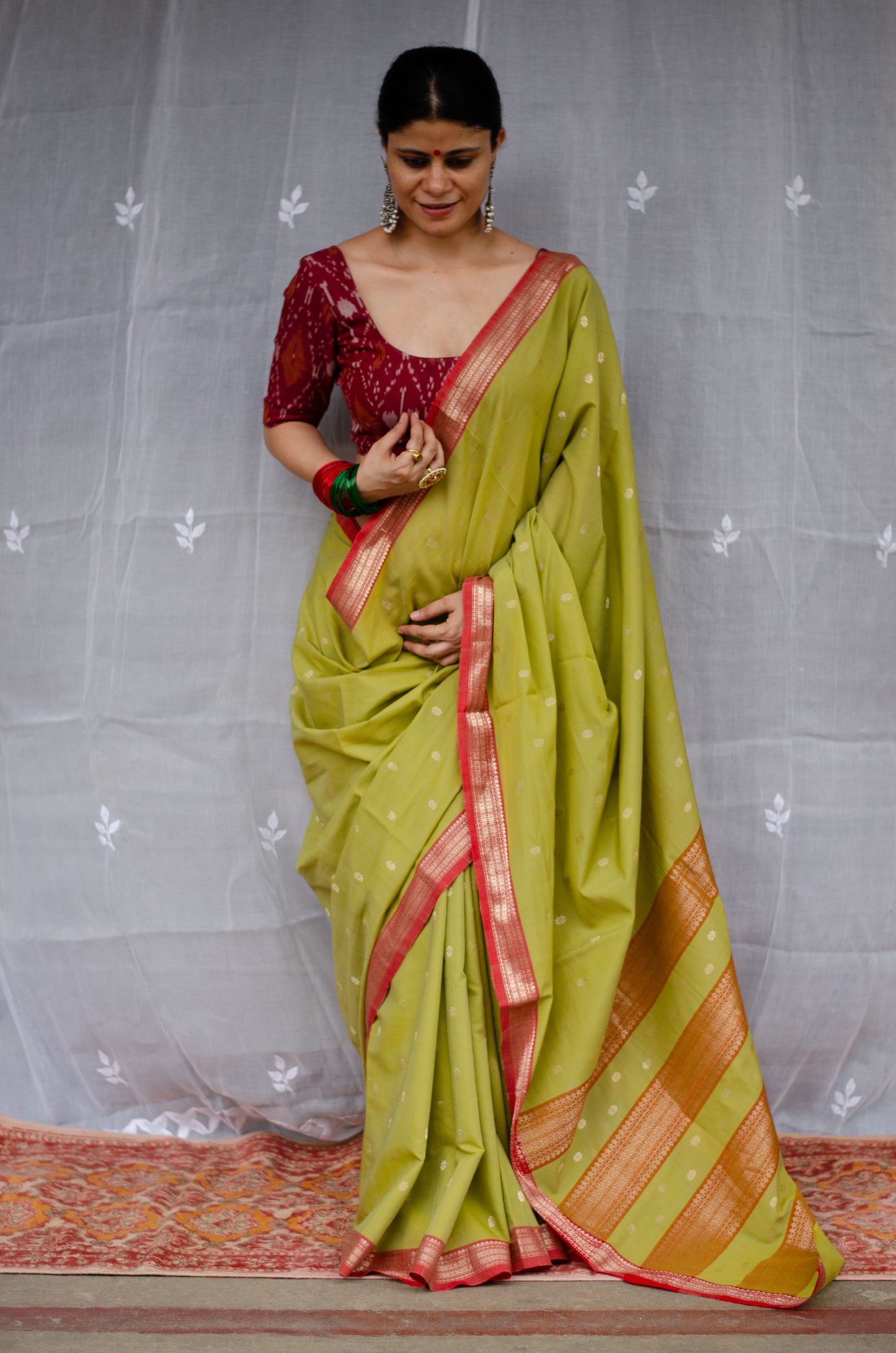 Double Woven handloom Traditional Indori Bootis Muslin Chanderi Saree.