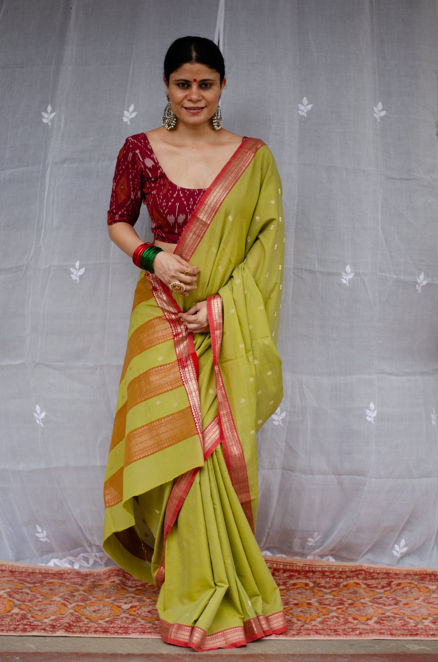 Double Woven handloom Traditional Indori Bootis Muslin Chanderi Saree.