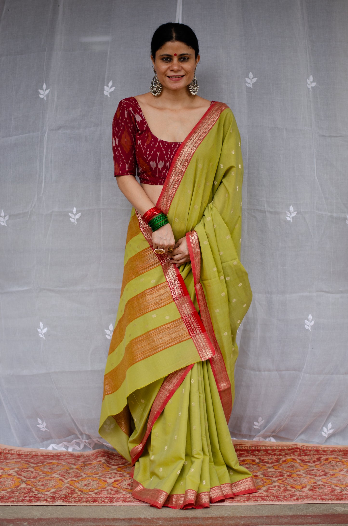Double Woven handloom Traditional Indori Bootis Muslin Chanderi Saree.