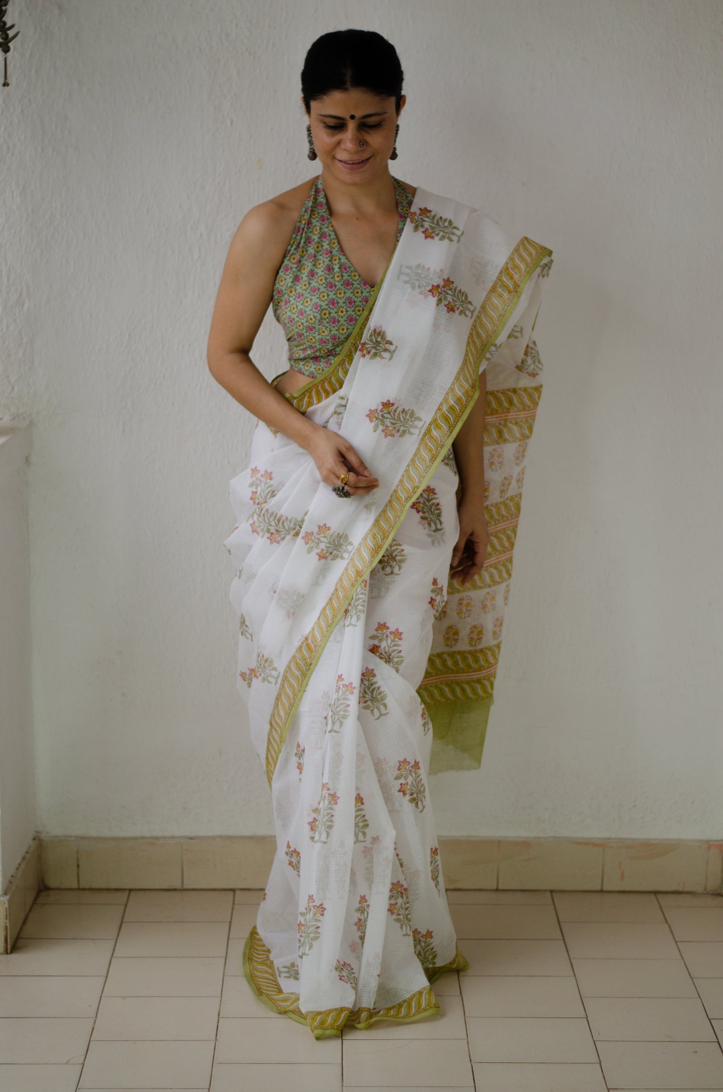 Natural Dyed Handblock Printed Kota Doria Saree