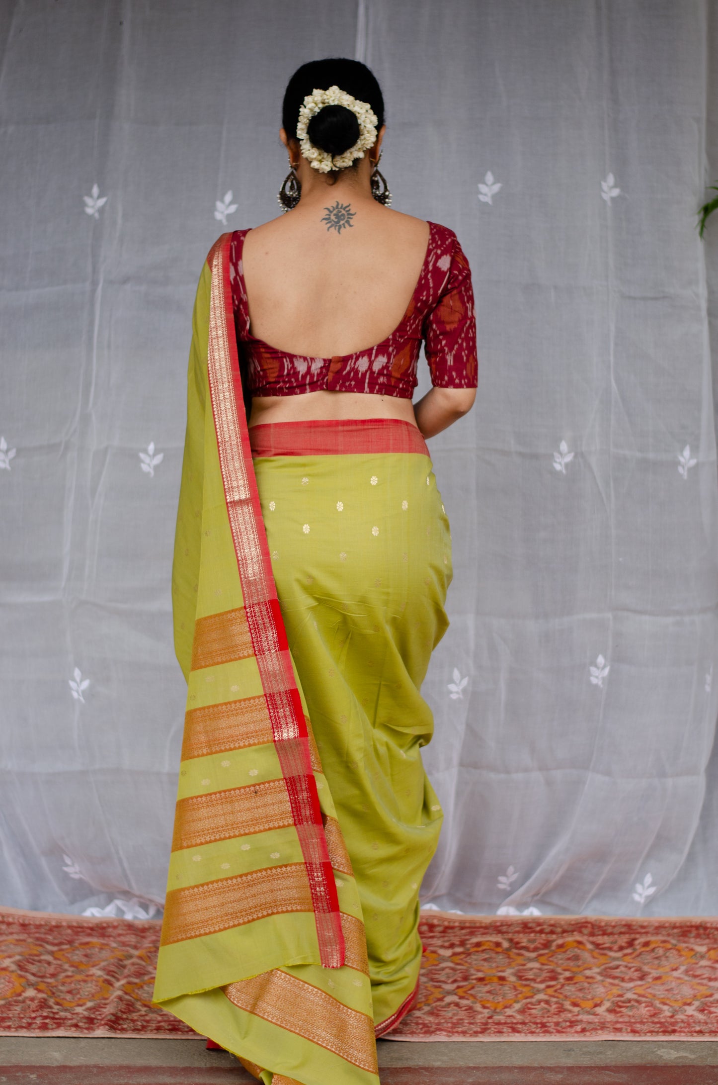 Double Woven handloom Traditional Indori Bootis Muslin Chanderi Saree.