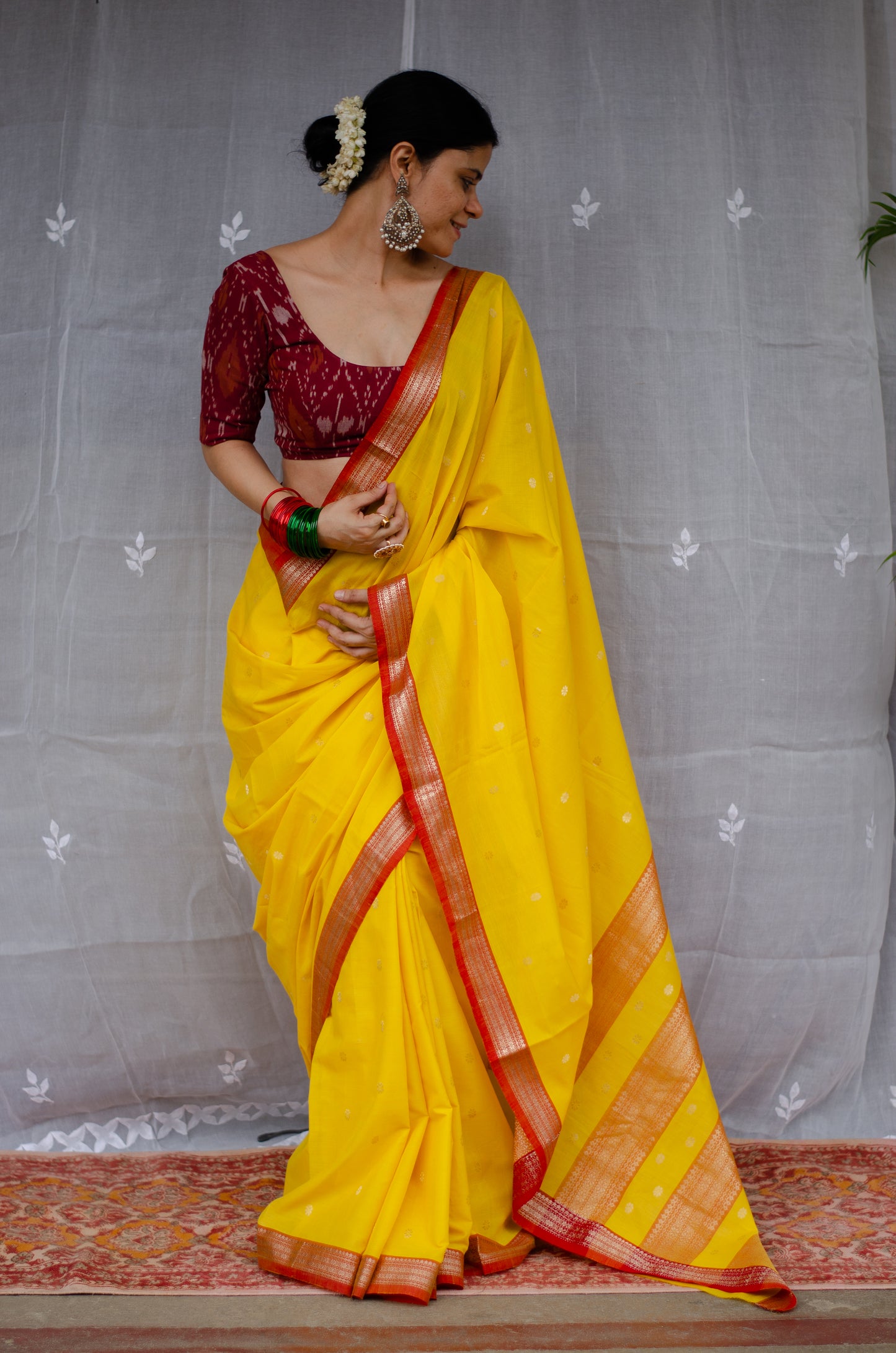 Double Woven handloom Traditional Indori Bootis Muslin Chanderi Saree.