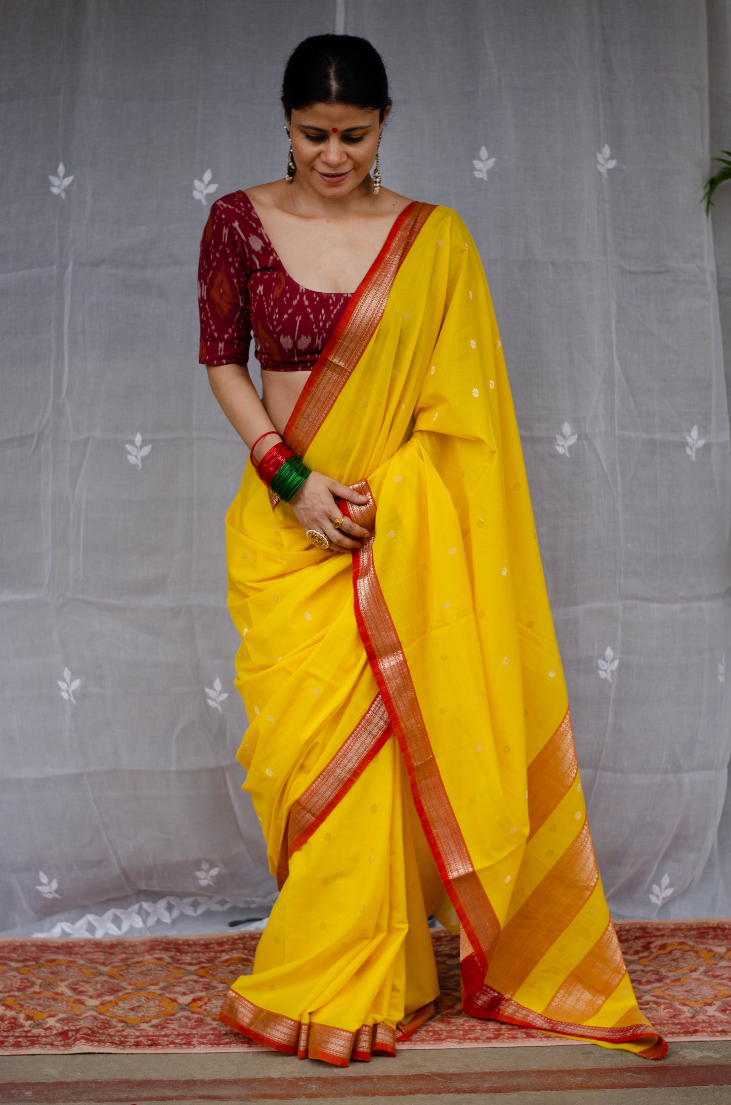 Double Woven handloom Traditional Indori Bootis Muslin Chanderi Saree.
